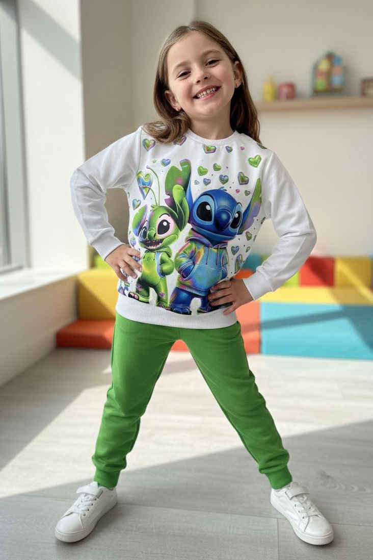 Kız Çocuk Yesil Baskılı Pijama Takımı - 28246-YESIL - 1