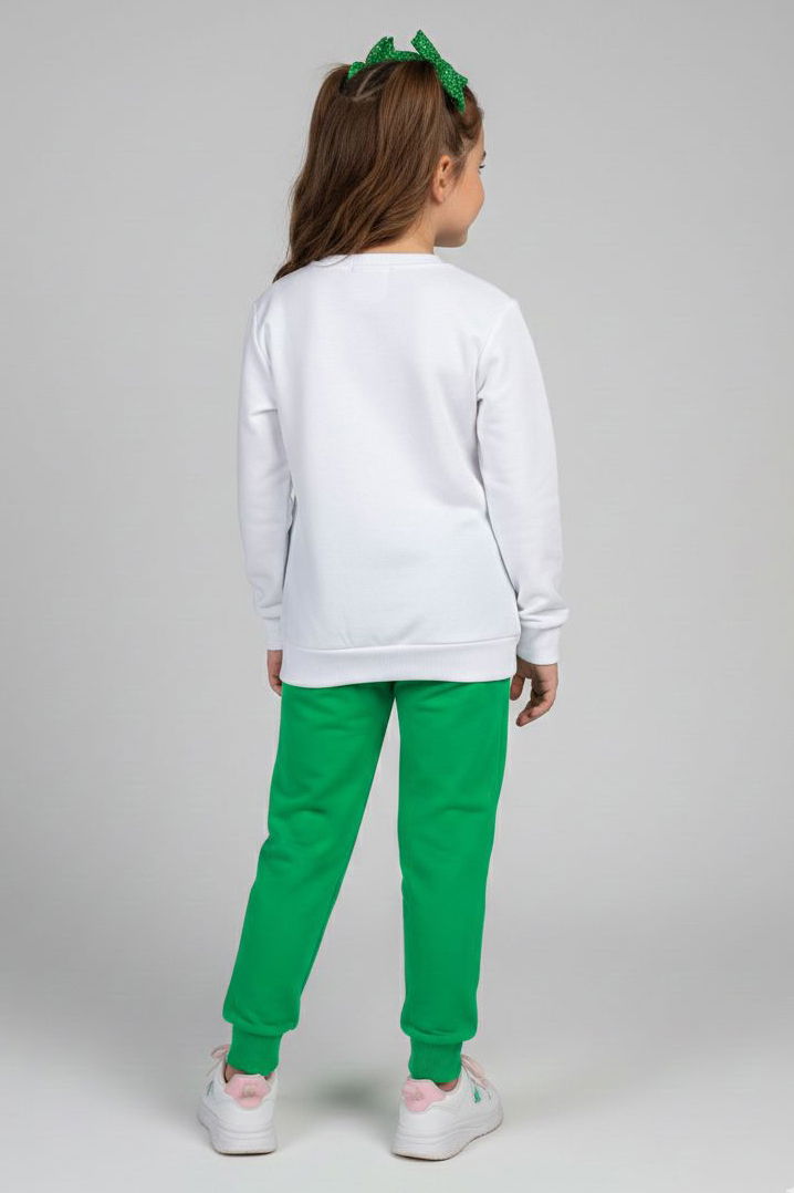 Kız Çocuk Yesil Baskılı Şardonlu Pijama Takımı - 28237-YESIL - 2