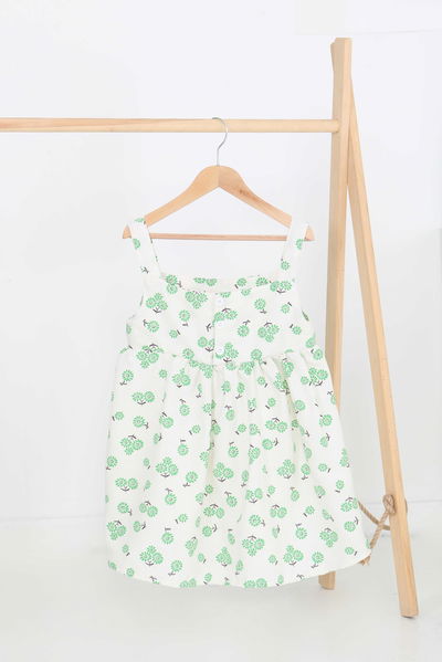Kız Çocuk Yesil Çiçek Desenli Elbise - 27217 