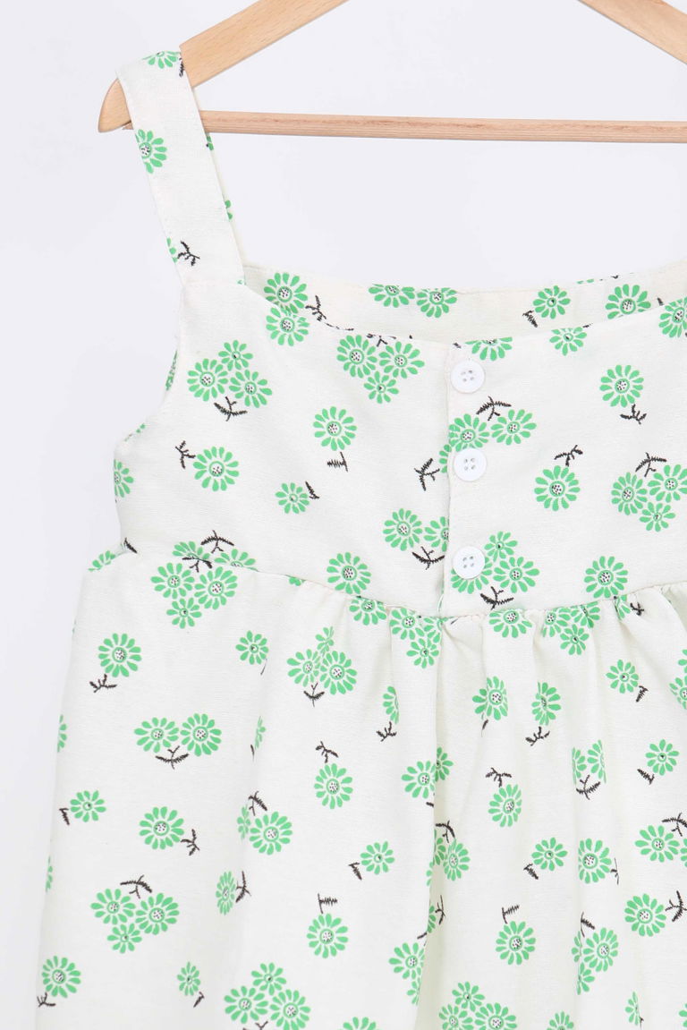 Kız Çocuk Yesil Çiçek Desenli Elbise - 27217 - TOFİSA