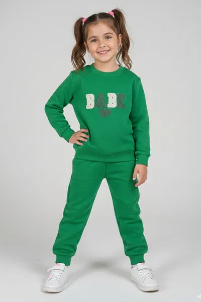 Kız Çocuk Yesil Nakışlı İki İplik Takım - 28148-YESIL 