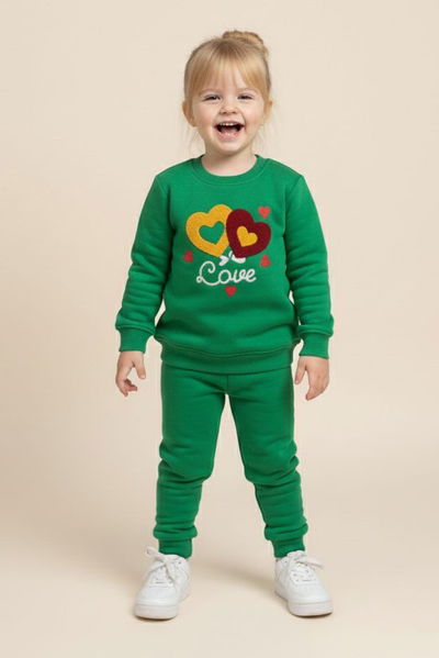 Kız Çocuk Yesil Nakışlı İki İplik Takım - 28149-YESIL 