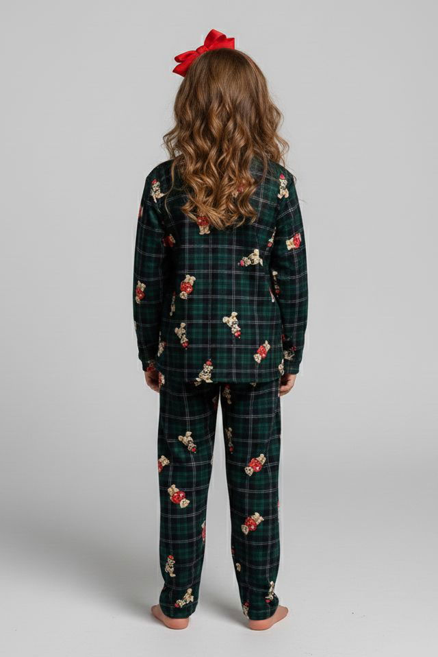 Kız Çocuk Zümrüt Baskılı Süet Pijama Takımı - 28169-ZUMRUT - TOFİSA