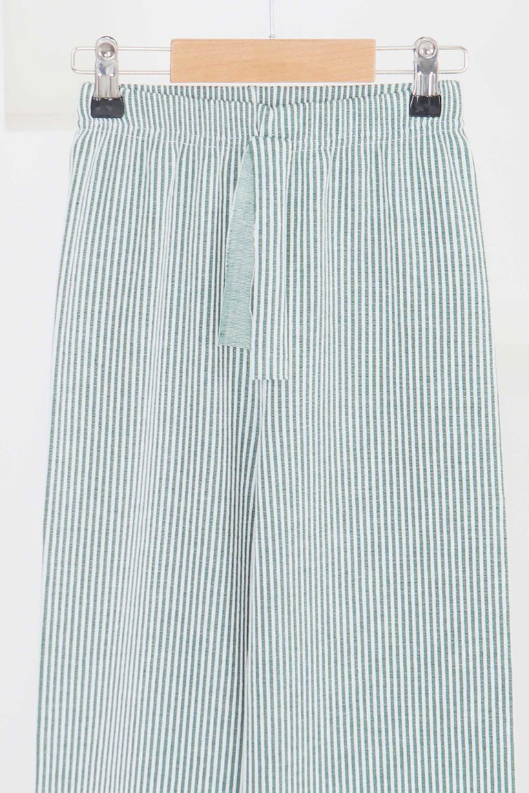 Kız Çocuk Zümrüt Çizgili Beli Lastikli Pantolon - 27448 - TOFİSA