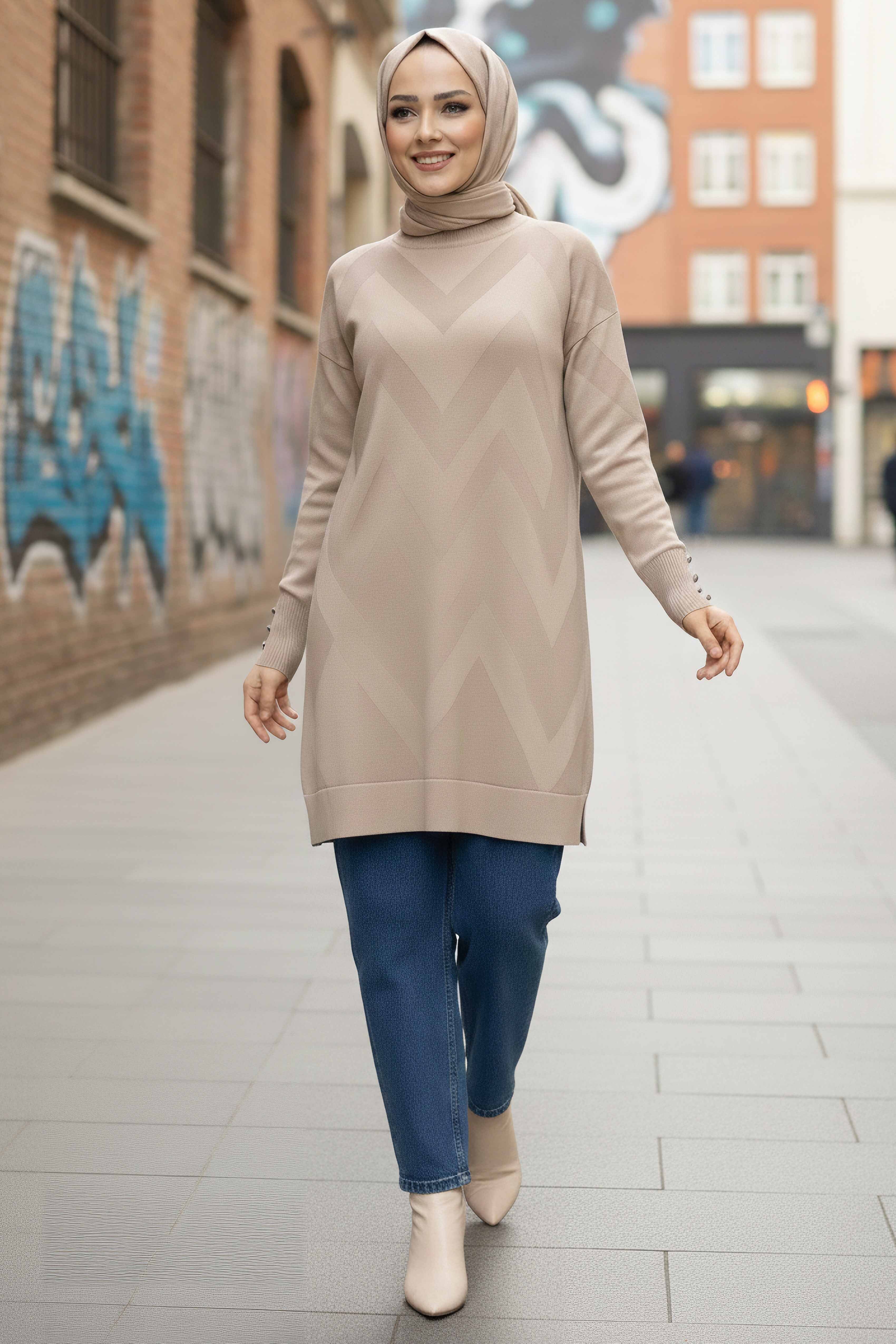 Kol Düğmeli Tiiko Tunik - 28081-BEJ - 2