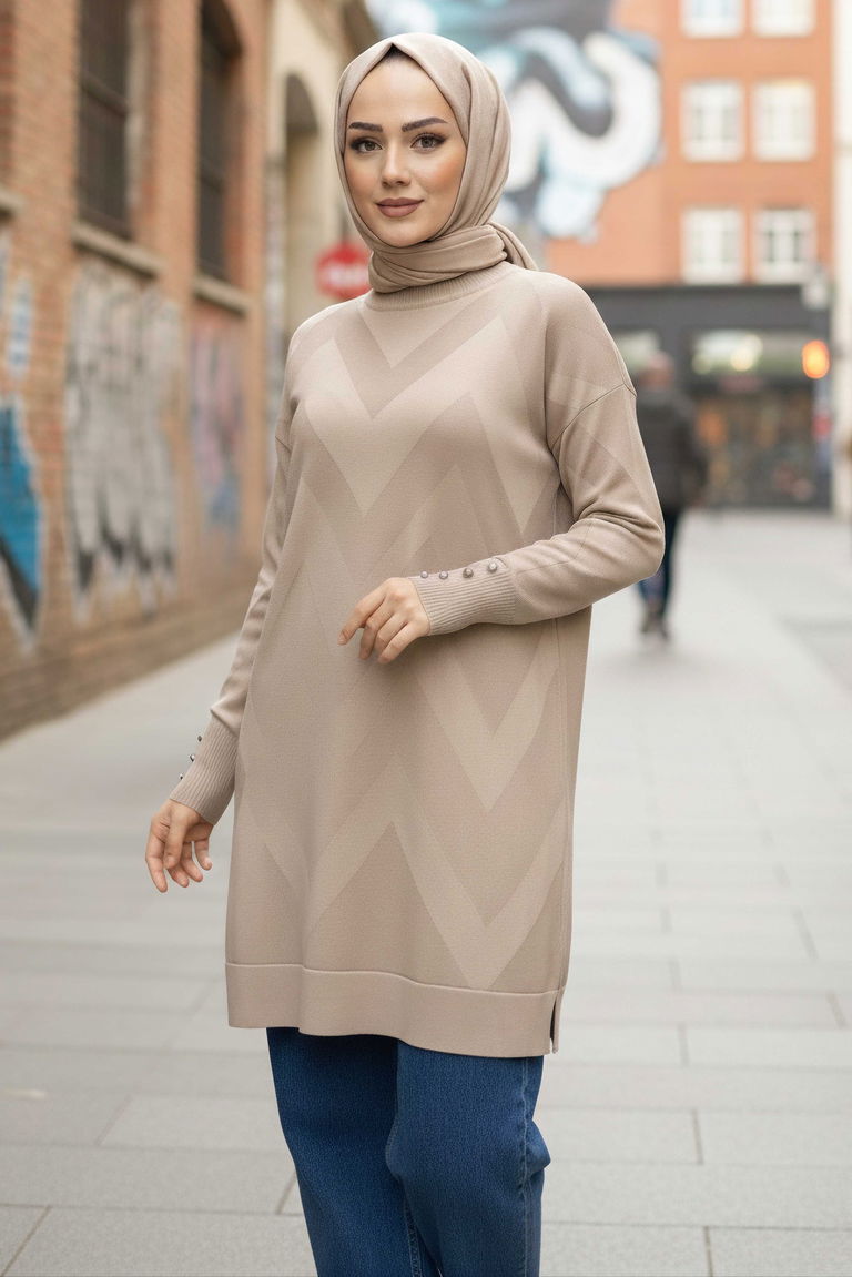 Kol Düğmeli Tiiko Tunik - 28081-BEJ - TOFİSA