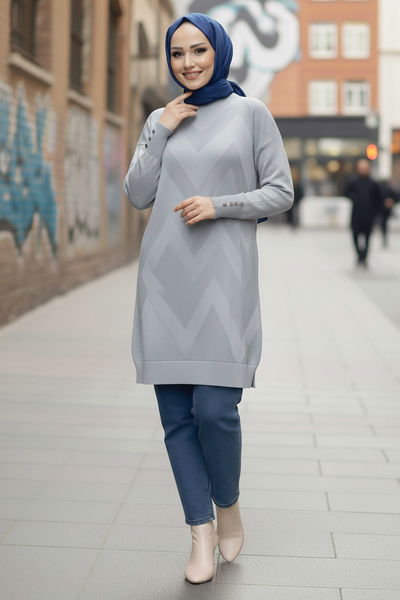 Kol Düğmeli Tiiko Tunik - 28081-GRI 