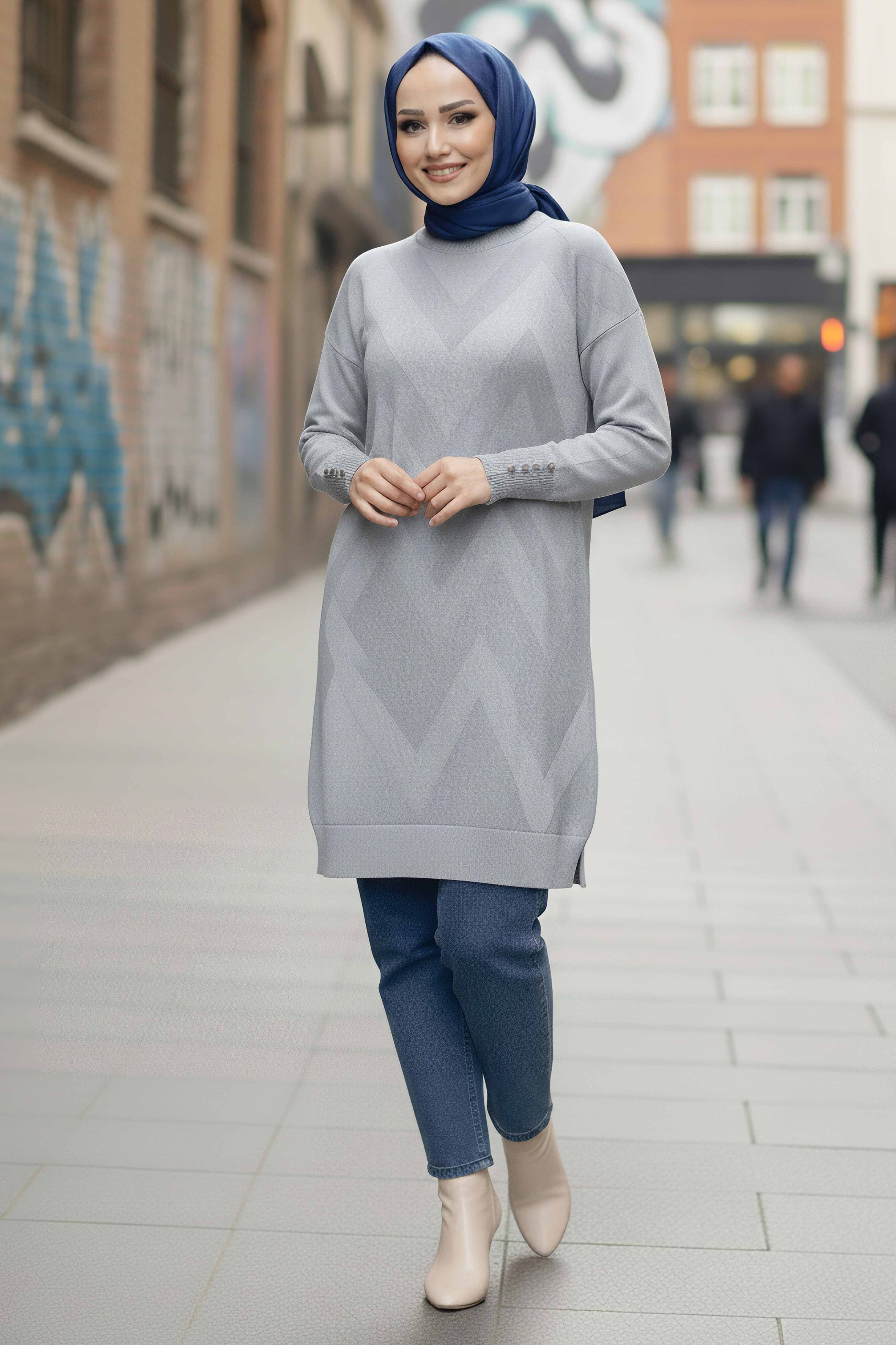 Kol Düğmeli Tiiko Tunik - 28081-GRI - 2