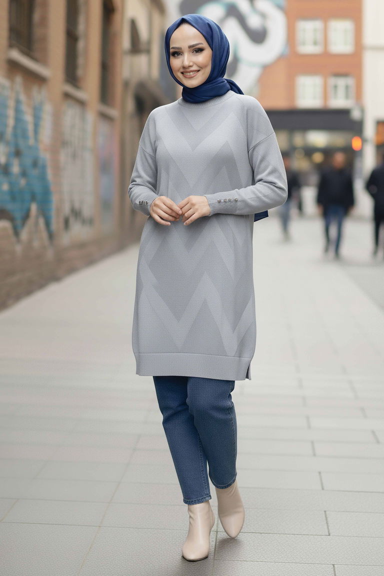 Kol Düğmeli Tiiko Tunik - 28081-GRI - TOFİSA