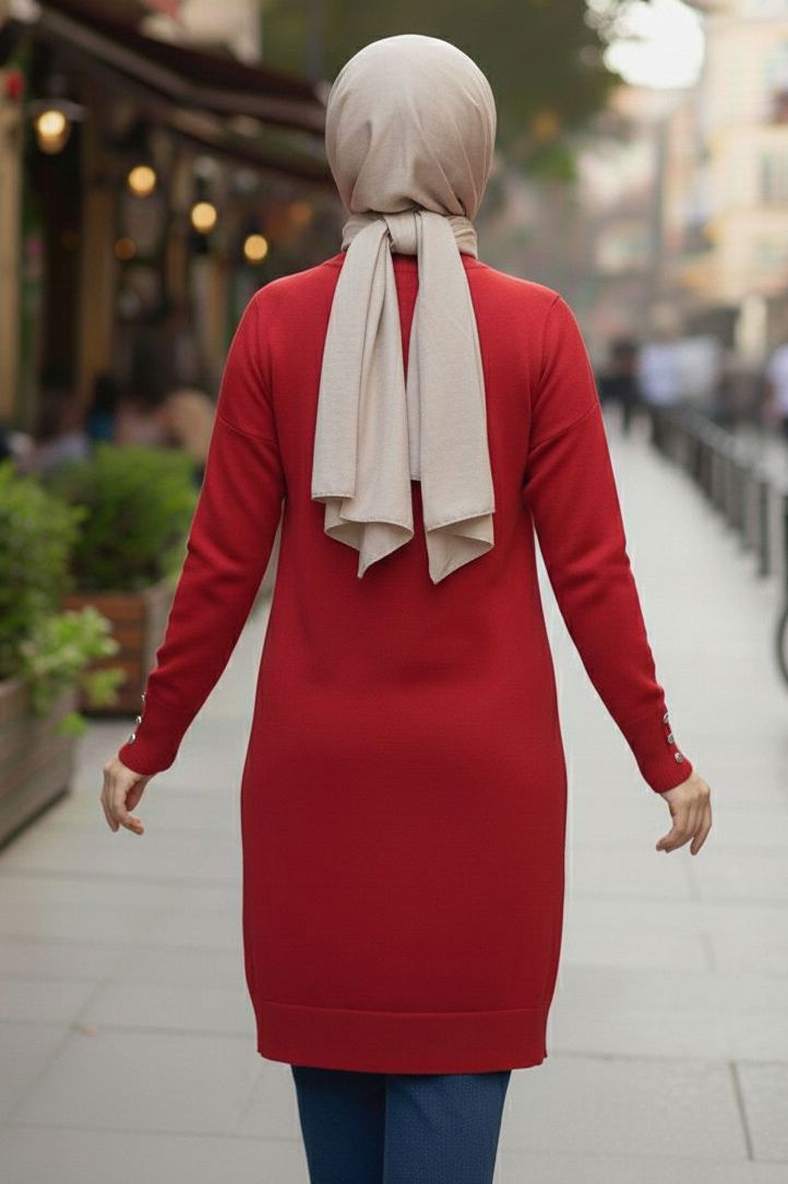 Kol Düğmeli Tiiko Tunik - 28081-KIRMIZI - TOFİSA