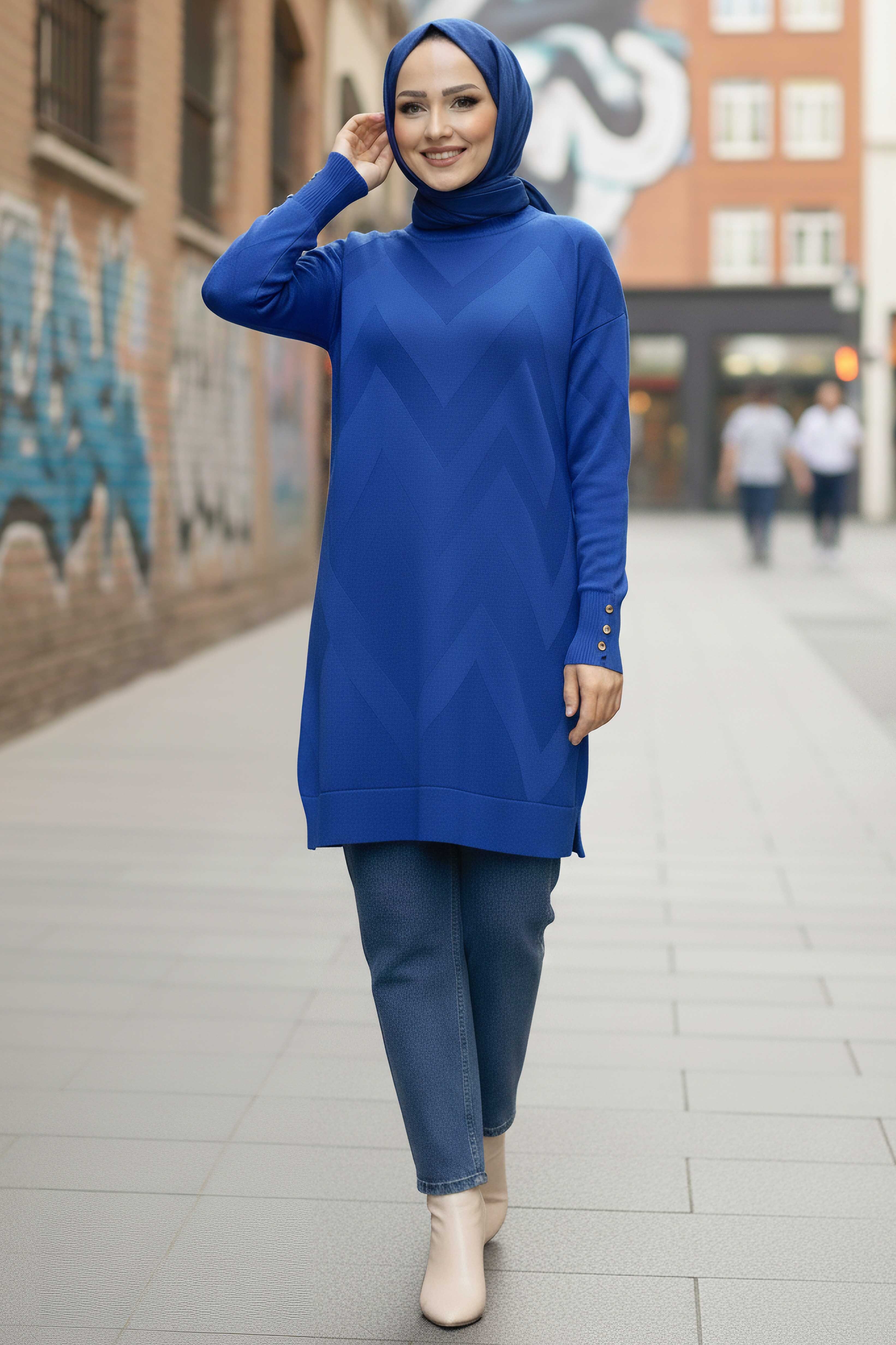 Kol Düğmeli Tiiko Tunik - 28081-SAKS - 1