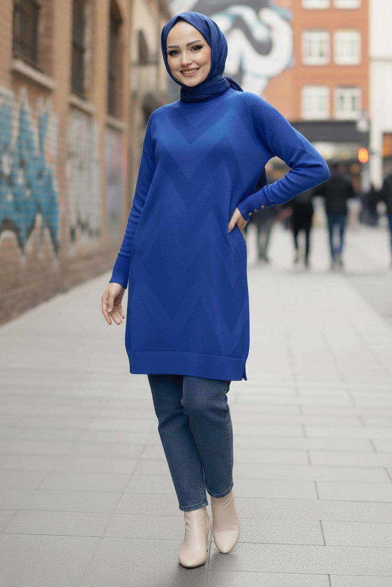 Kol Düğmeli Tiiko Tunik - 28081-SAKS - TOFİSA