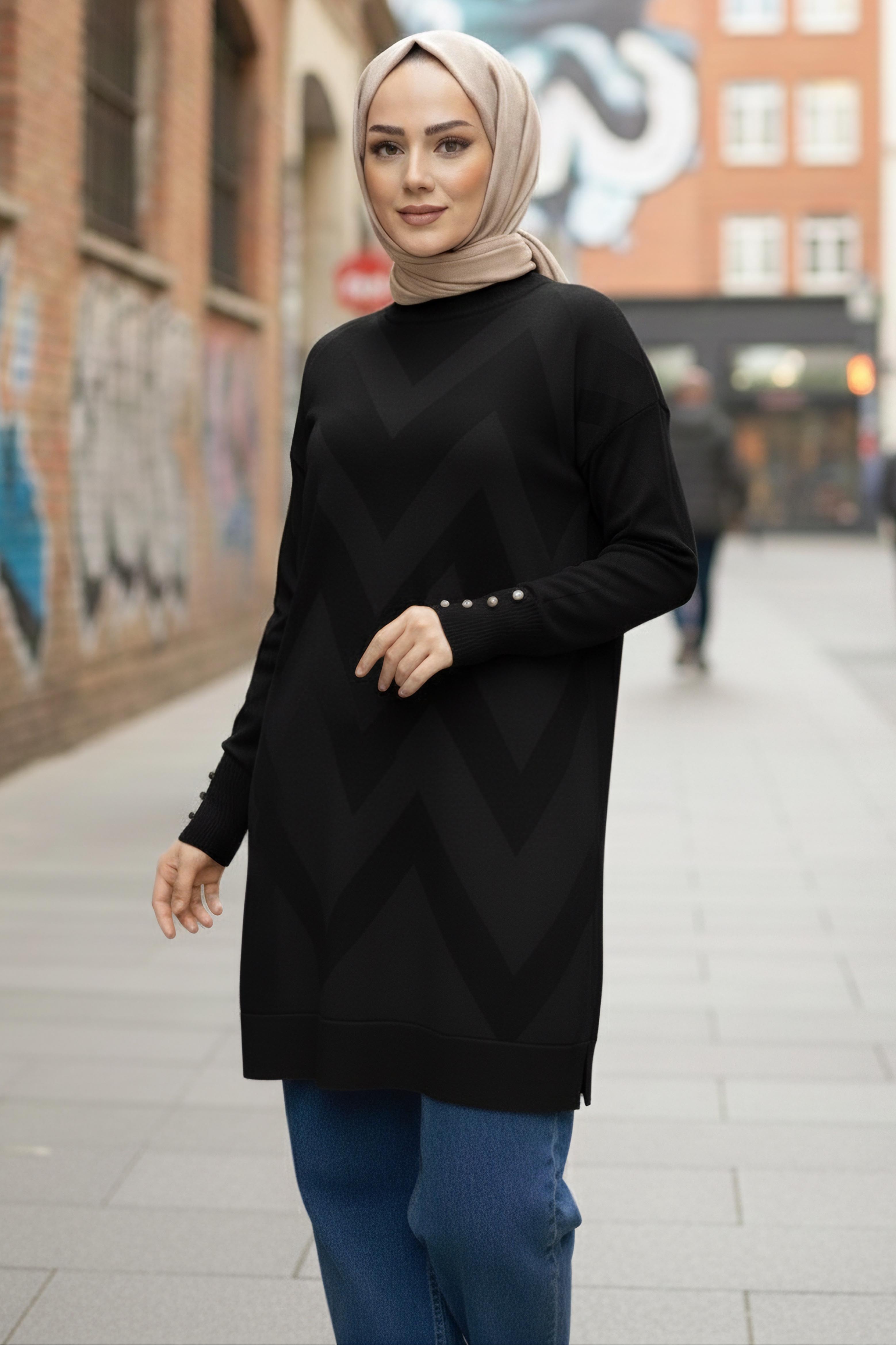 Kol Düğmeli Tiiko Tunik - 28081-SIYAH - 2