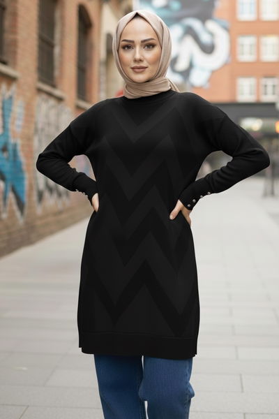 Kol Düğmeli Tiiko Tunik - 28081-SIYAH 