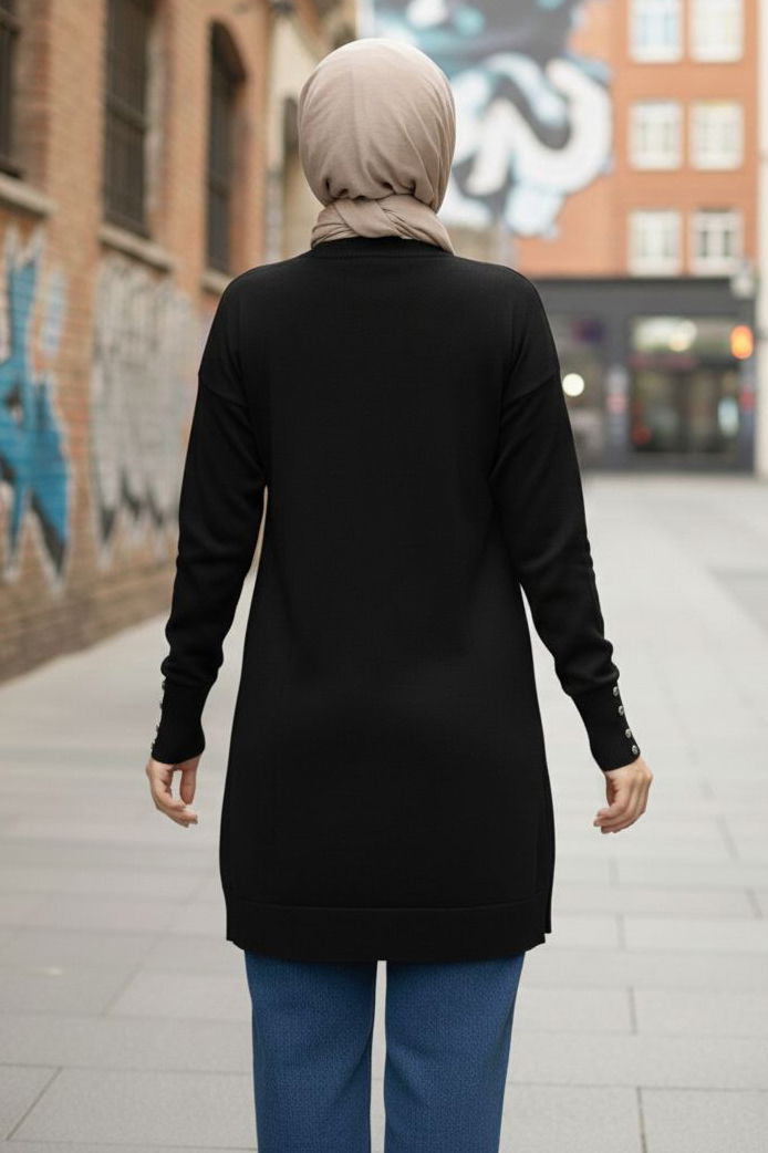 Kol Düğmeli Tiiko Tunik - 28081-SIYAH - 3