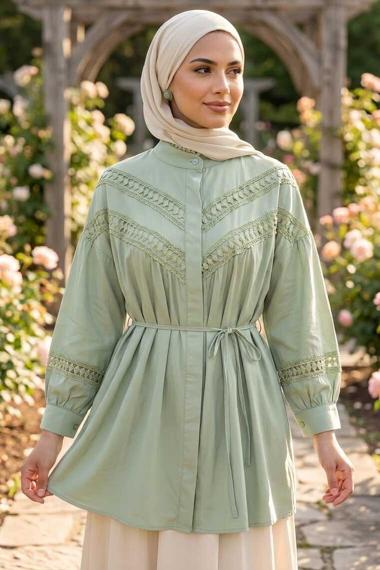 Kol Göğüs Dantel Detaylı Tunik Mint - 28502-MINT - 1