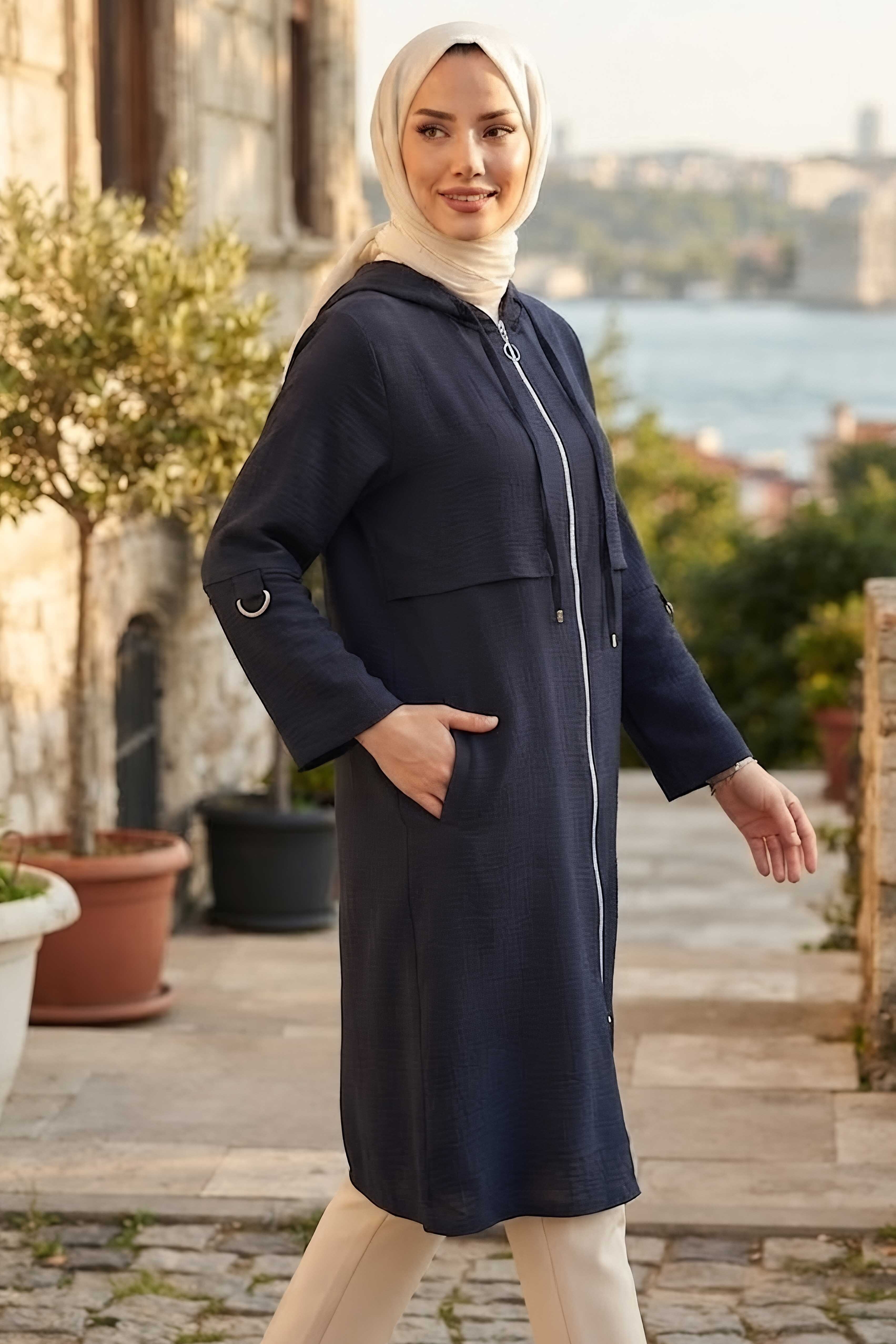 Kol Kemer Detaylı Kap Lacivert - 28873-LACIVERT - 2