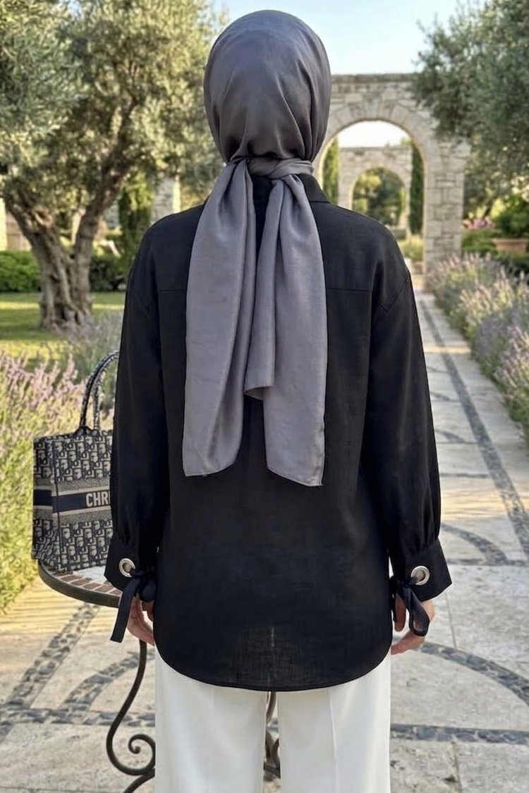 Kol Kuşgözlü Detaylı Tunik Siyah - CK2103-SIYAH - 3