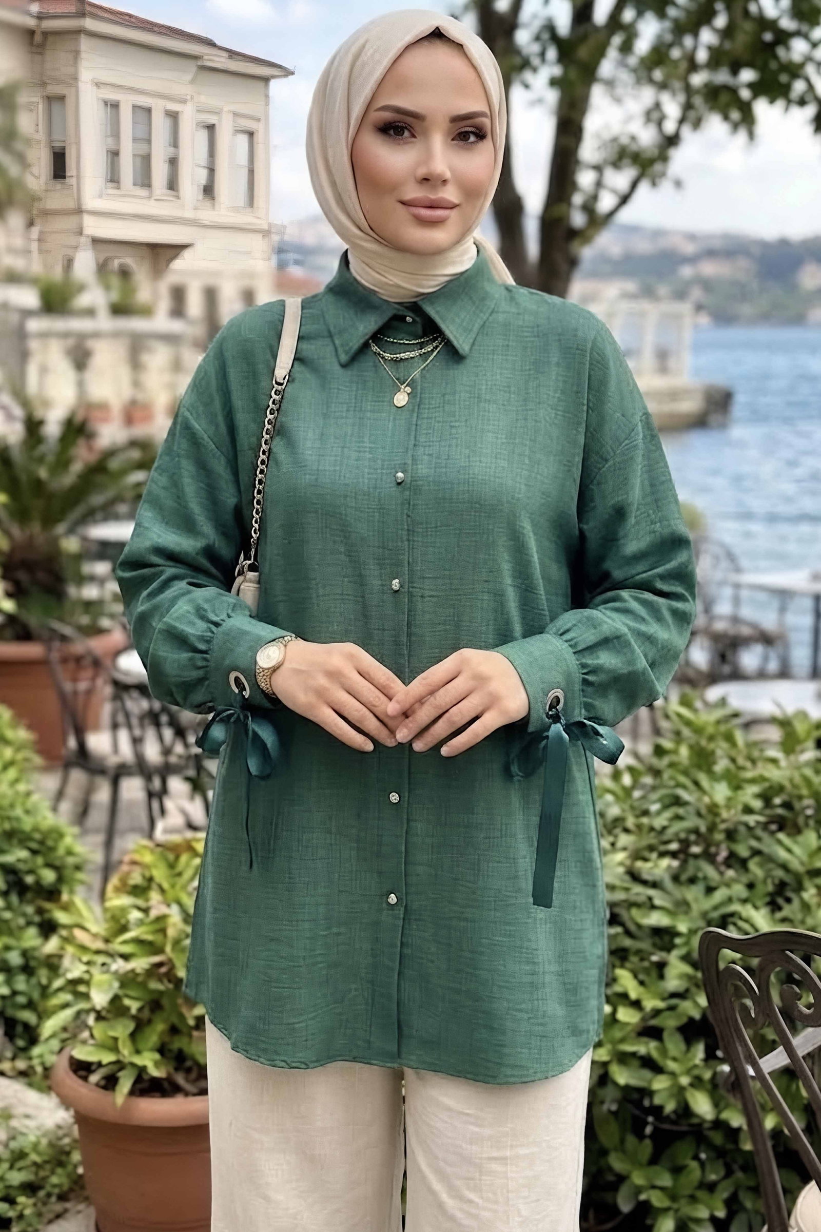 Kol Kuşgözlü Detaylı Tunik Zümrüt - CK2103-ZUMRUT - 2