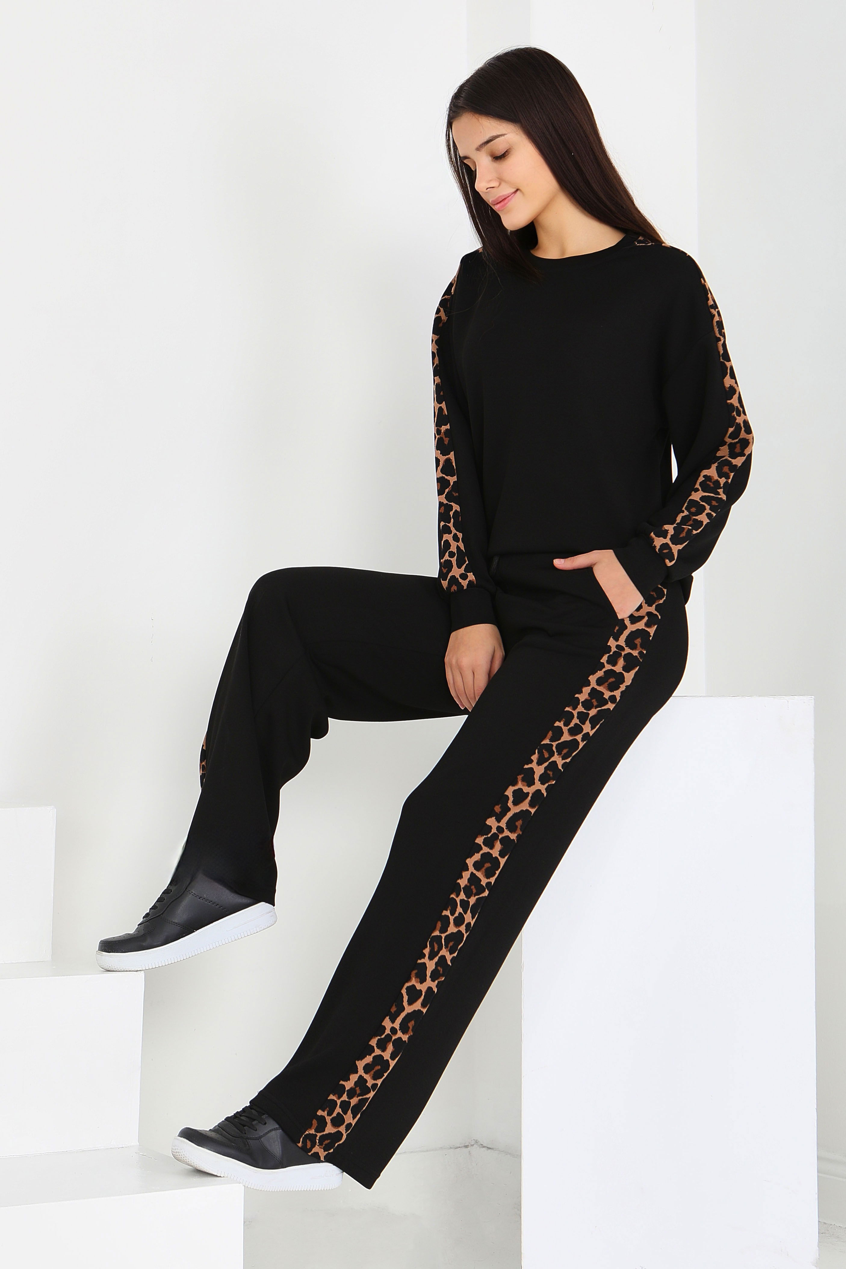 Kol Leopar Detaylı Modal İkili Takım - 27884-SIYAH - 1