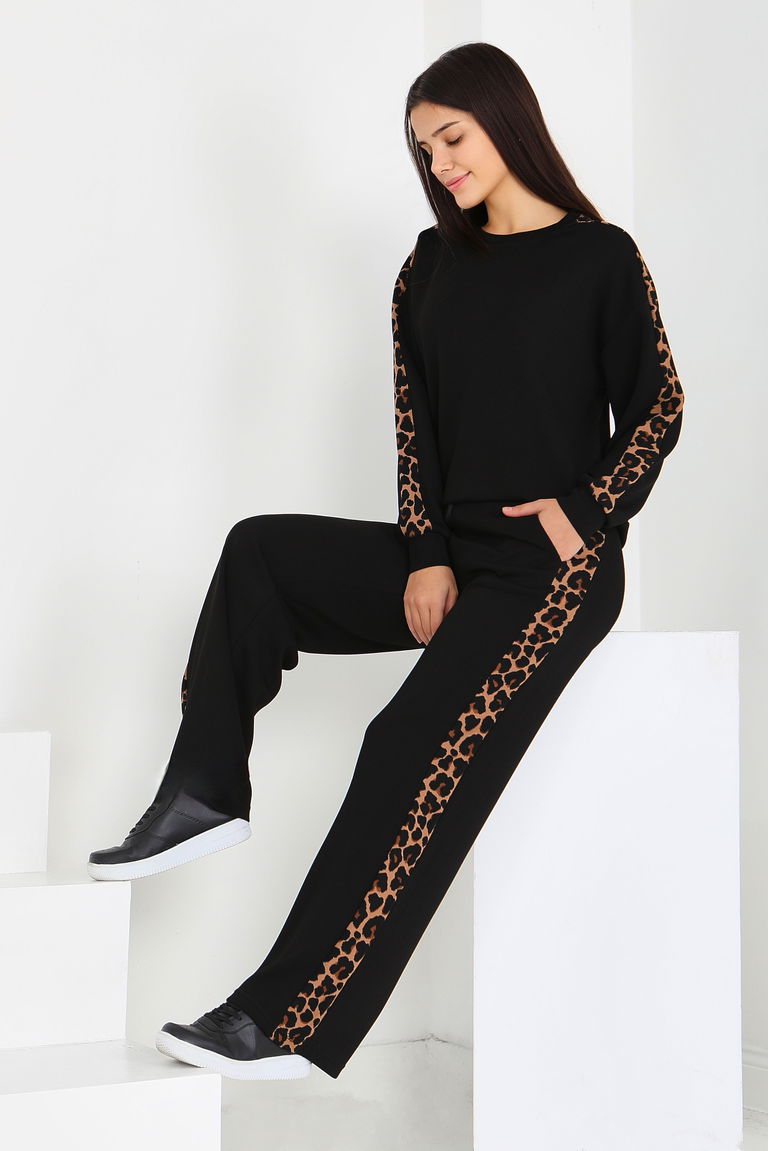 Kol Leopar Detaylı Modal İkili Takım - 27884-SIYAH - TOFİSA