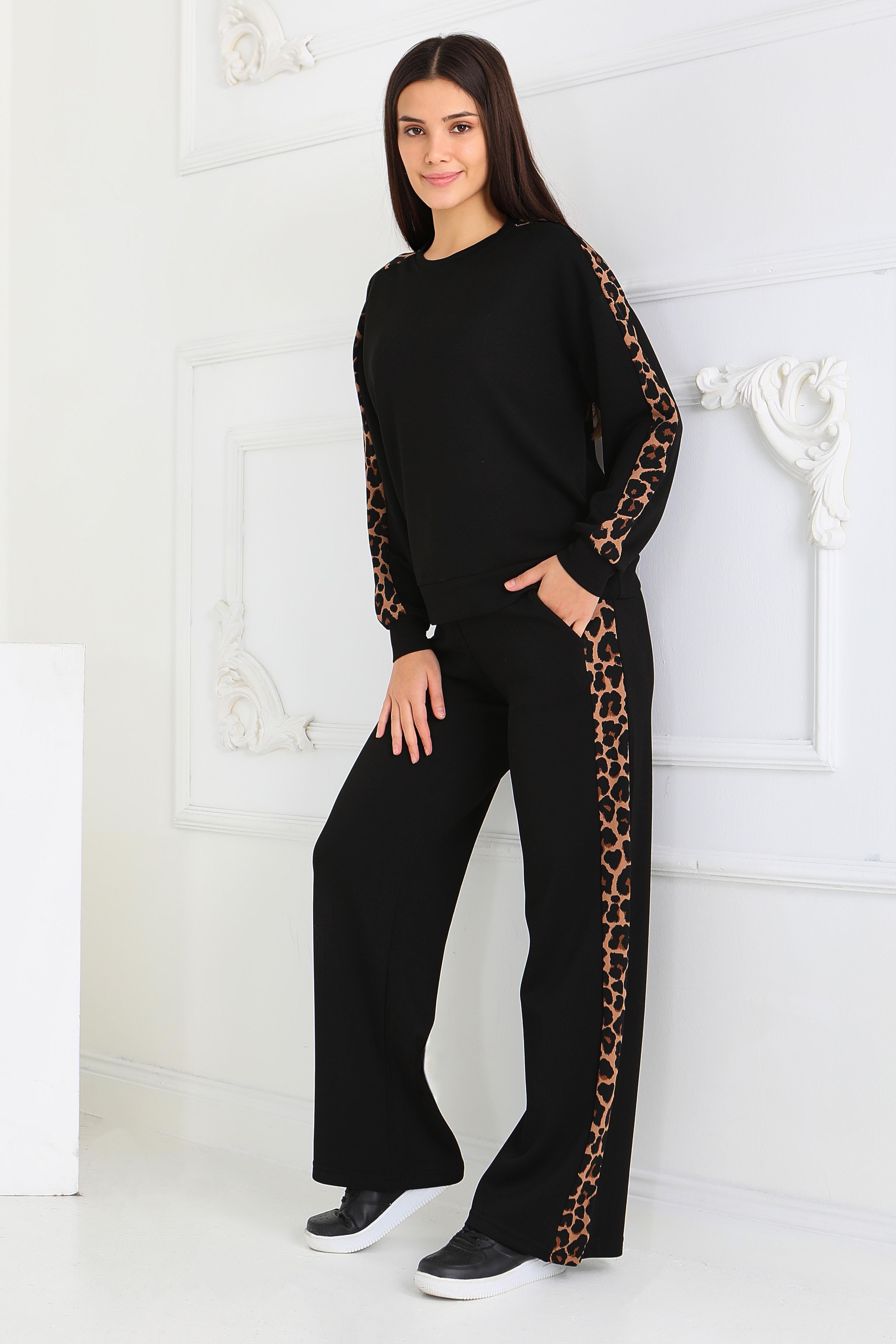 Kol Leopar Detaylı Modal İkili Takım - 27884-SIYAH - 3