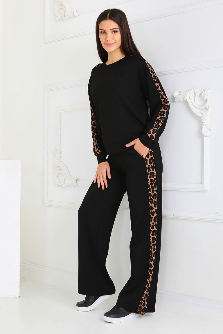 Kol Leopar Detaylı Modal İkili Takım - 27884-SIYAH - TOFİSA