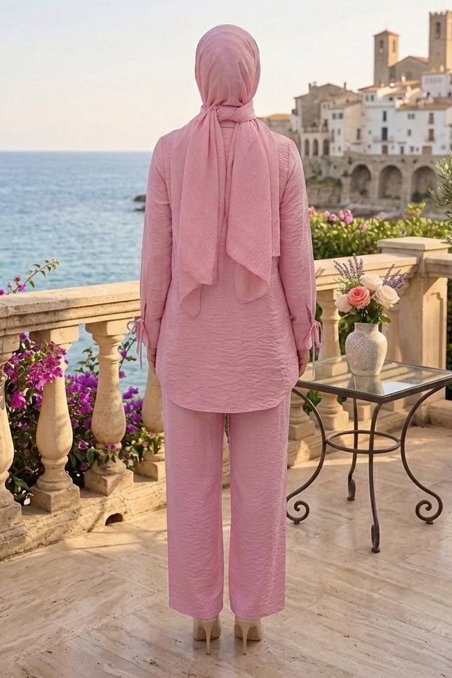 Kol ucu Bağcık Deataylı İkili Takım Pembe - 28779-PEMBE - 3