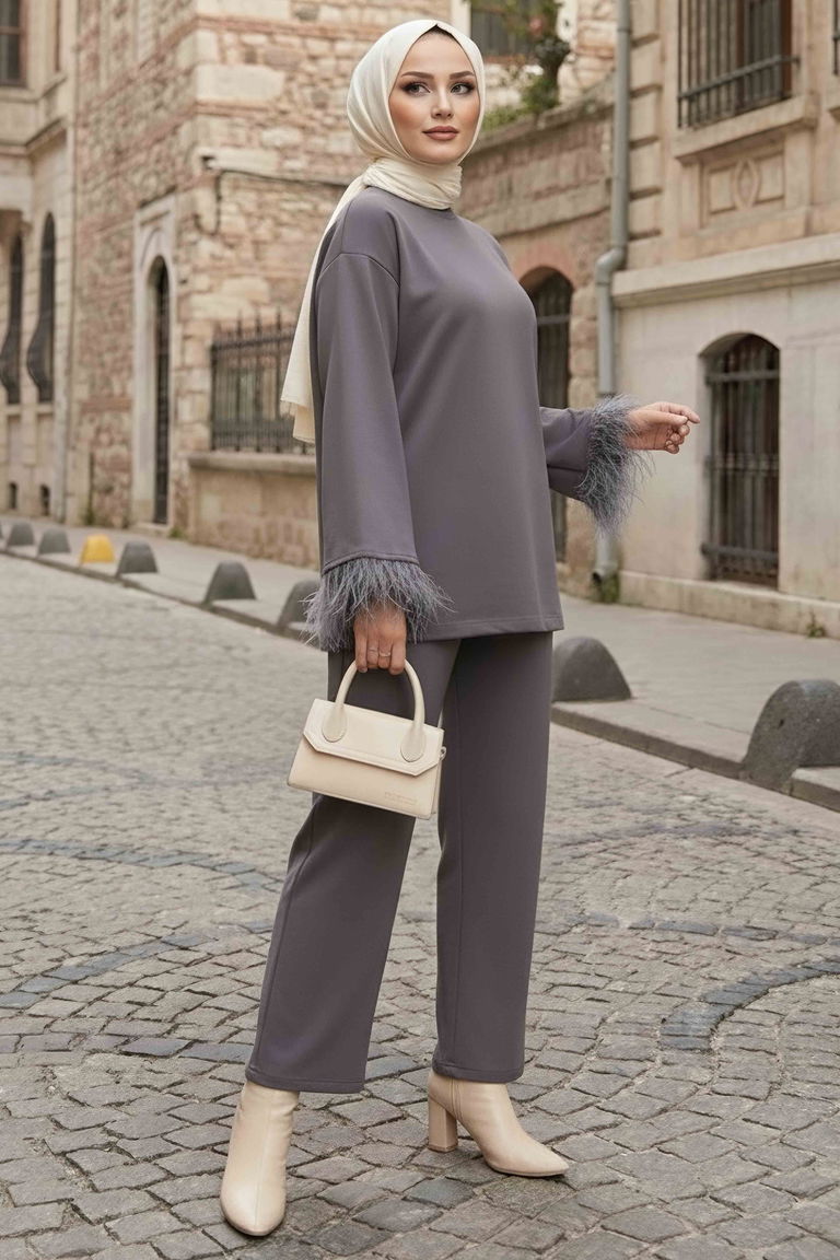 Kol Ucu Tüylü Modal İkili Takım - 088-FUME - TOFİSA