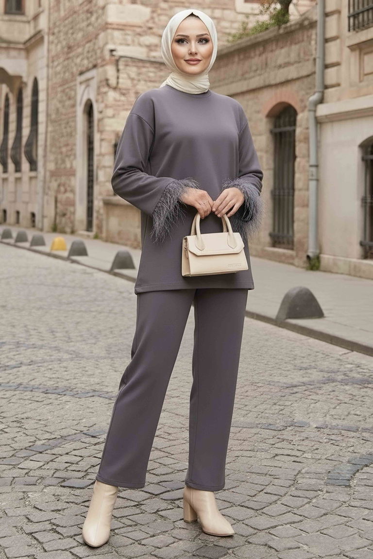 Kol Ucu Tüylü Modal İkili Takım - 088-FUME - TOFİSA