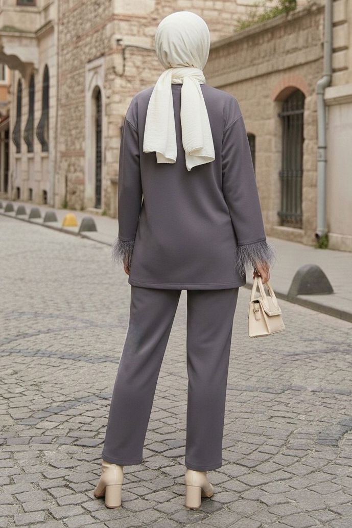 Kol Ucu Tüylü Modal İkili Takım - 088-FUME - 3