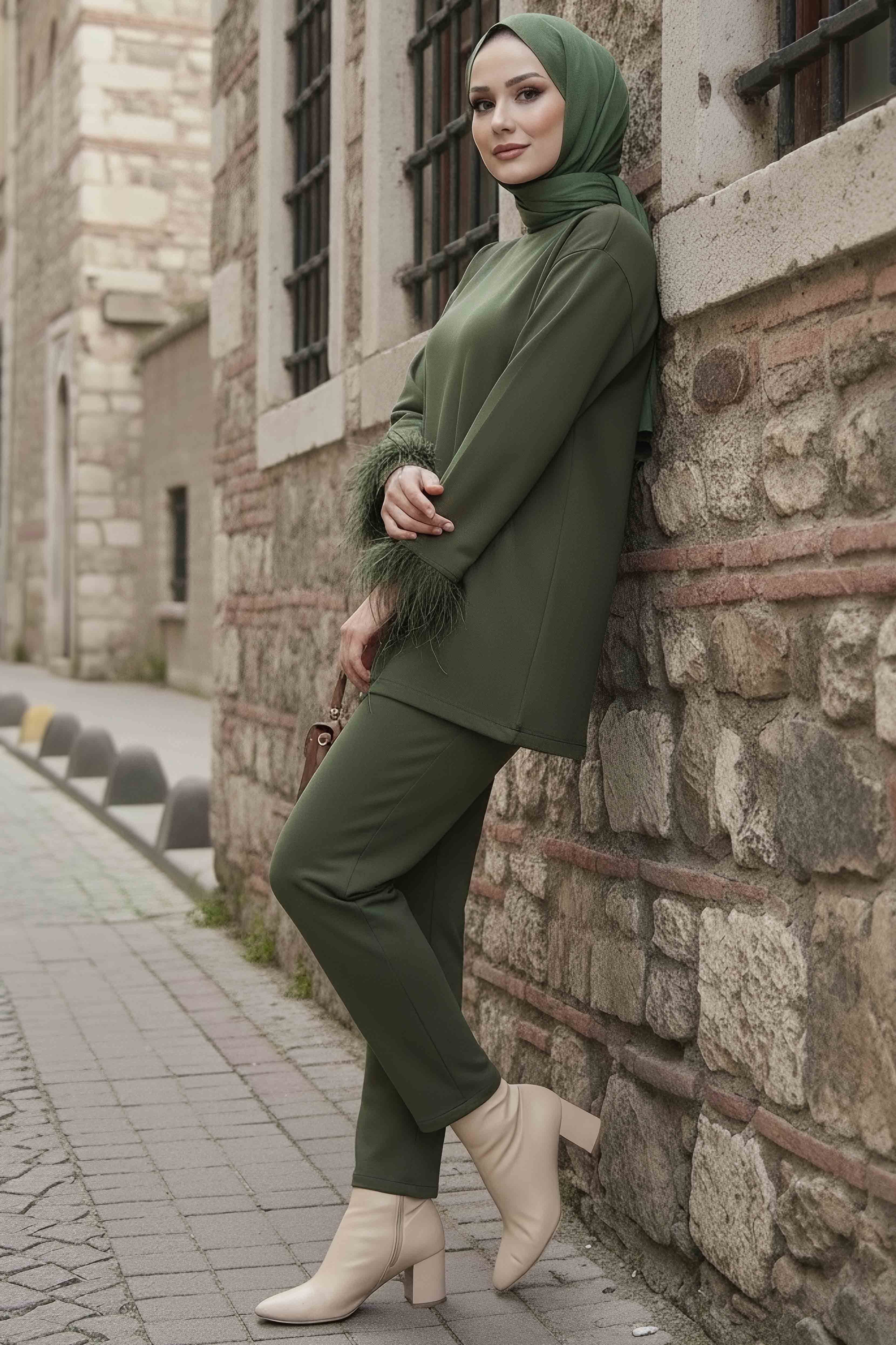 Kol Ucu Tüylü Modal İkili Takım - 088-HAKI - 1