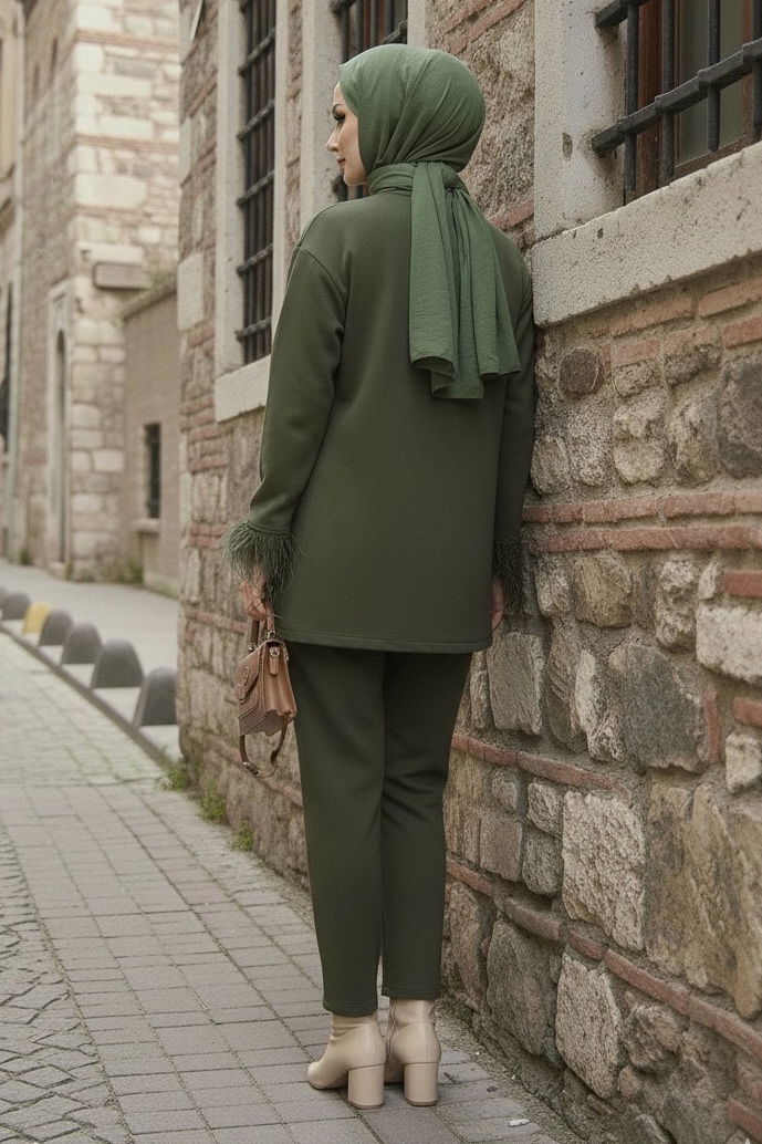 Kol Ucu Tüylü Modal İkili Takım - 088-HAKI - TOFİSA