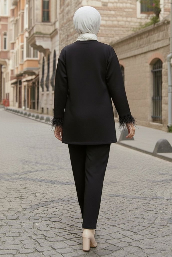 Kol Ucu Tüylü Modal İkili Takım - 088-SIYAH - 3