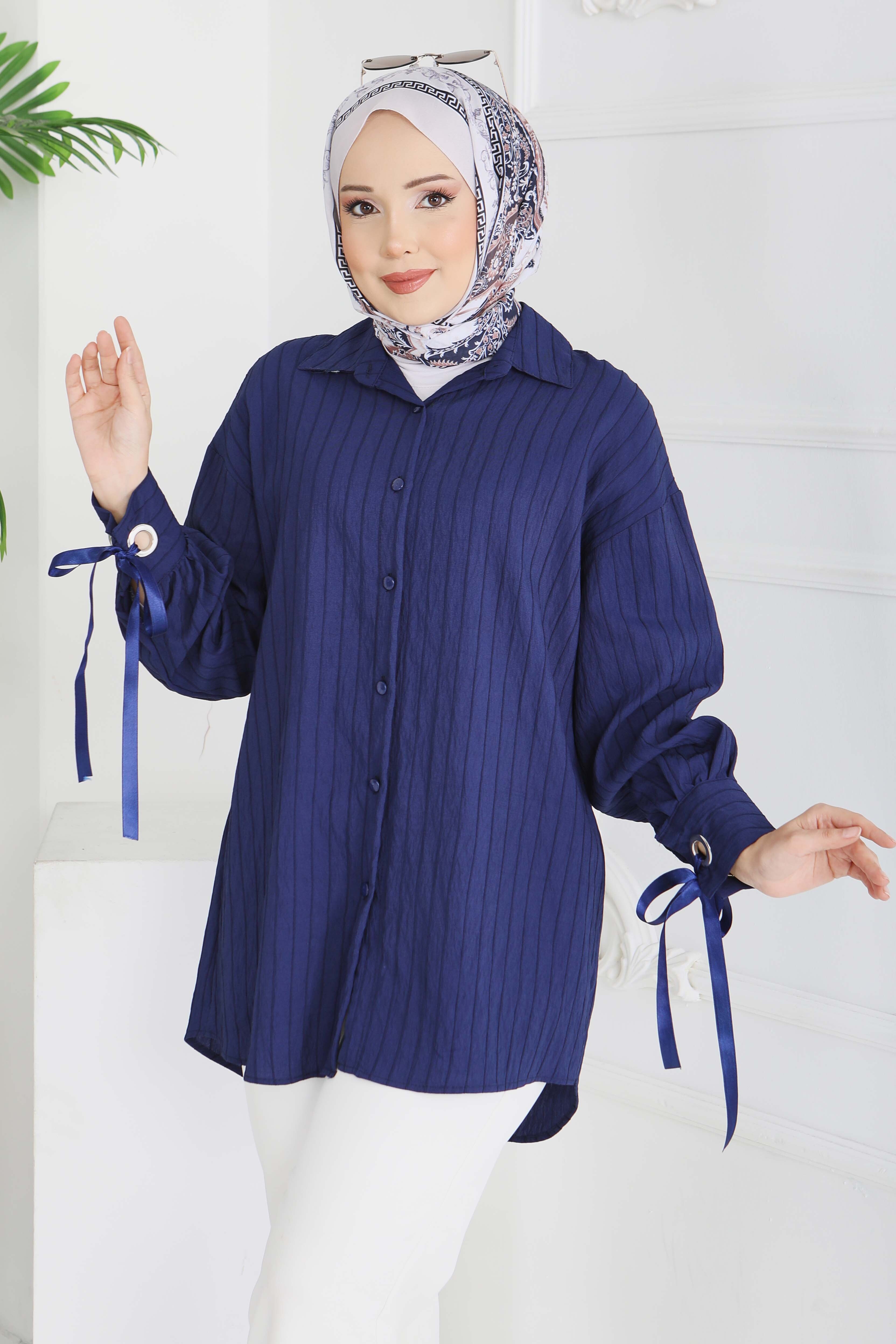 Kol Ucunda Kuşgözü Detaylı Tunik - 28210-LACIVERT - 3