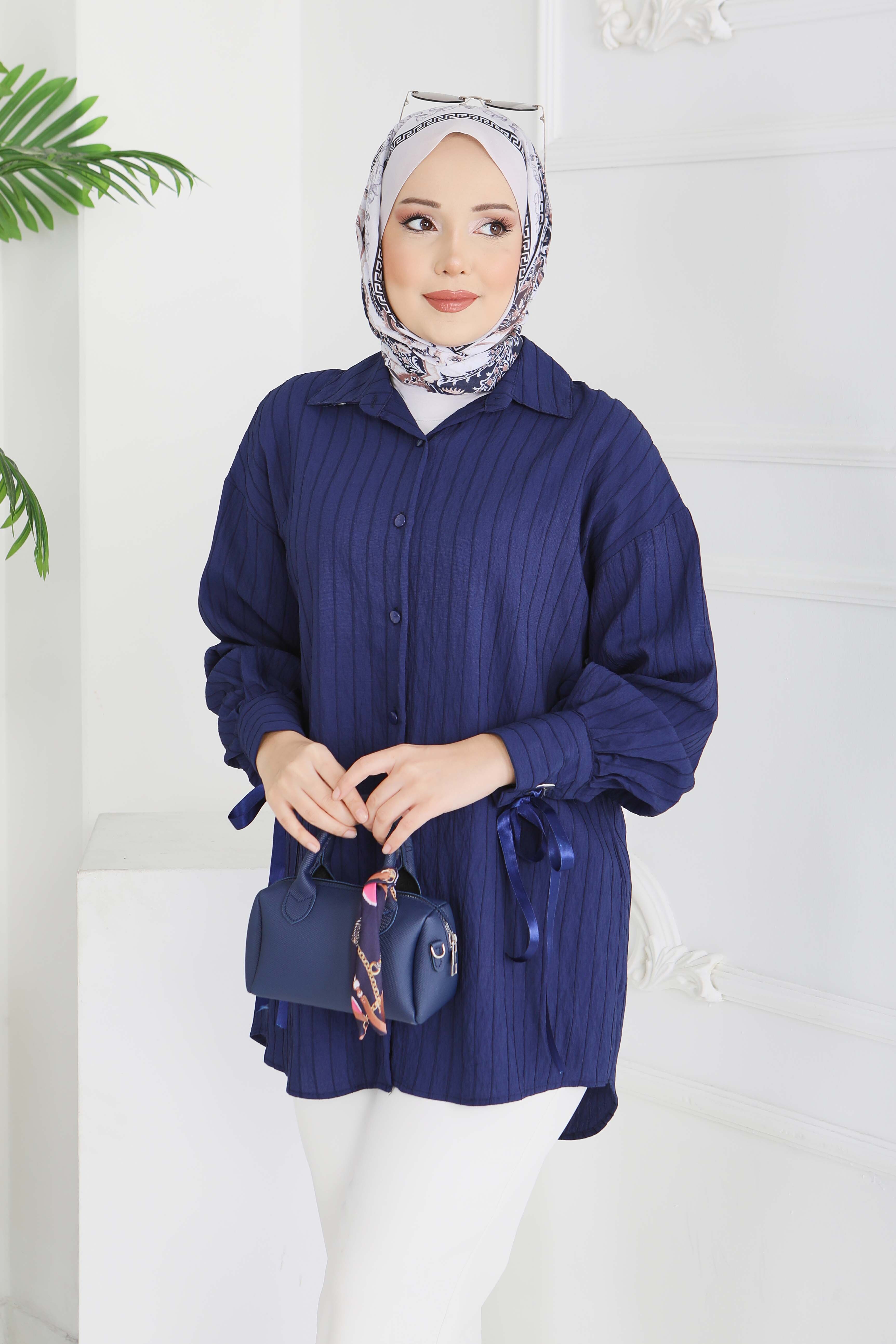 Kol Ucunda Kuşgözü Detaylı Tunik - 28210-LACIVERT - 4