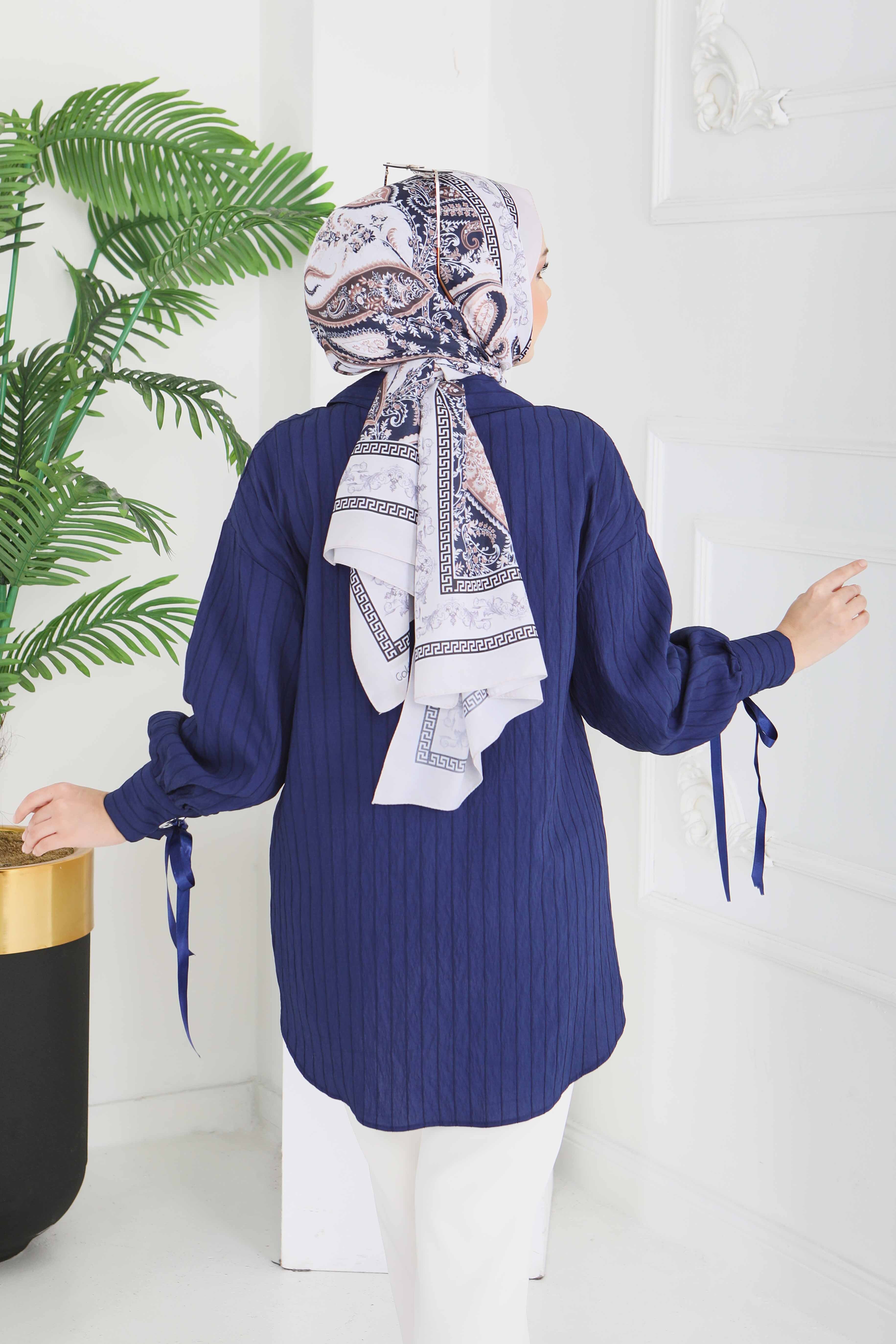 Kol Ucunda Kuşgözü Detaylı Tunik - 28210-LACIVERT - 6