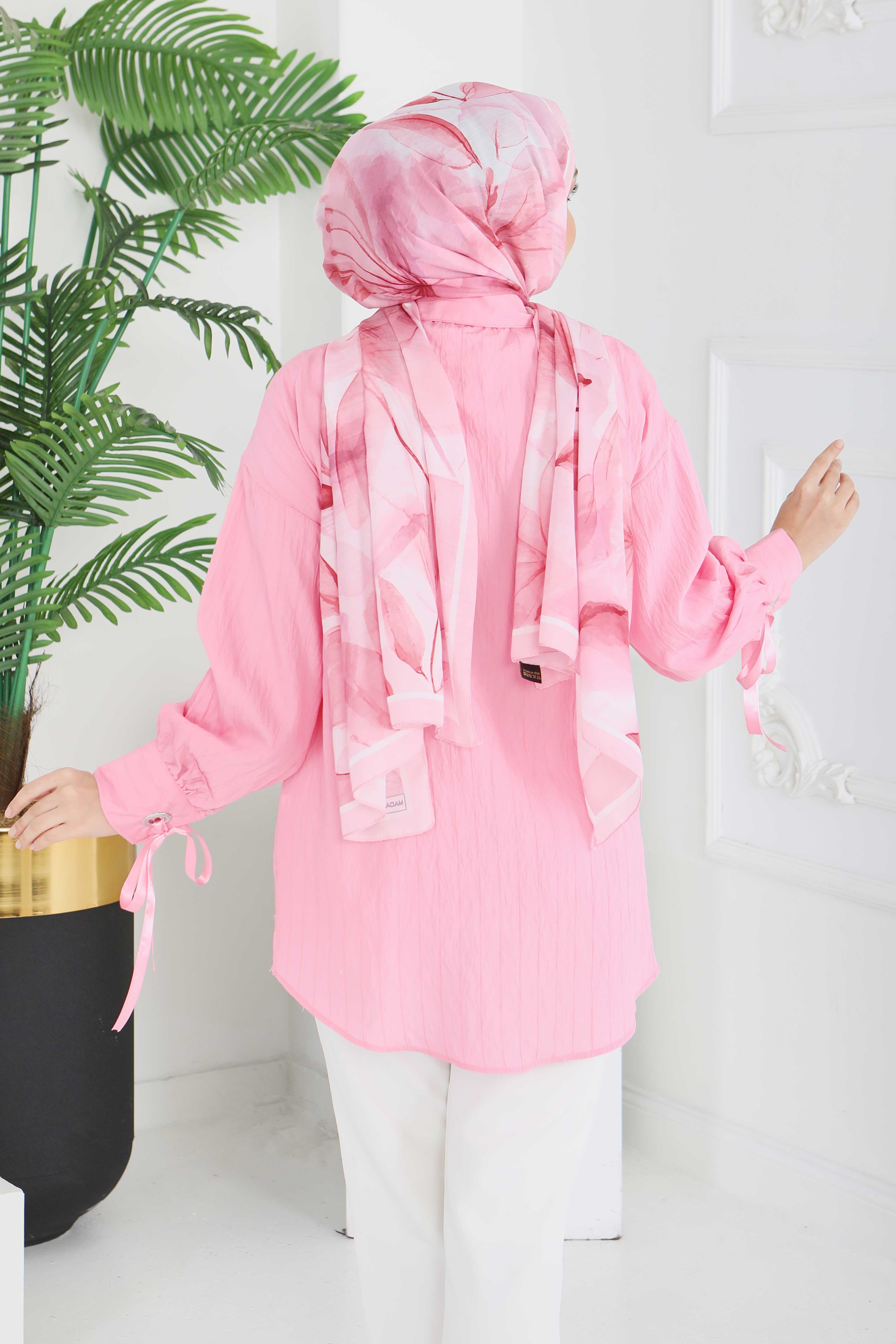 Kol Ucunda Kuşgözü Detaylı Tunik - 28210-PEMBE - 5