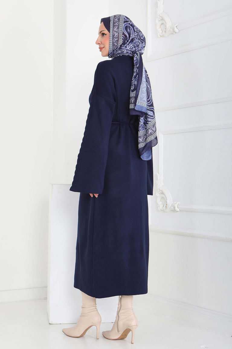 Kolda Örgü Detaylı Triko Elbise - 27925-LACIVERT - TOFİSA