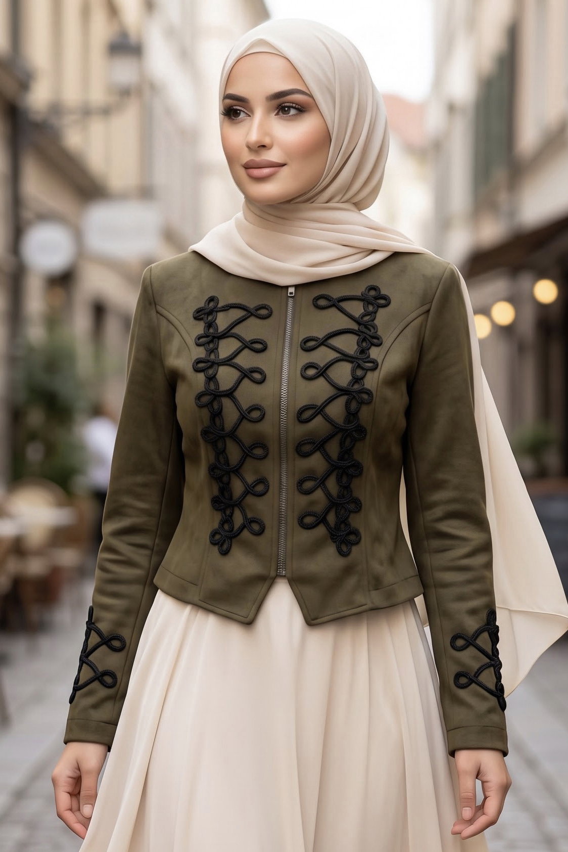 Kolda Ve Göğüste İşleme Detaylı Kısa Süet Ceket Haki - 29238-HAKI - 1
