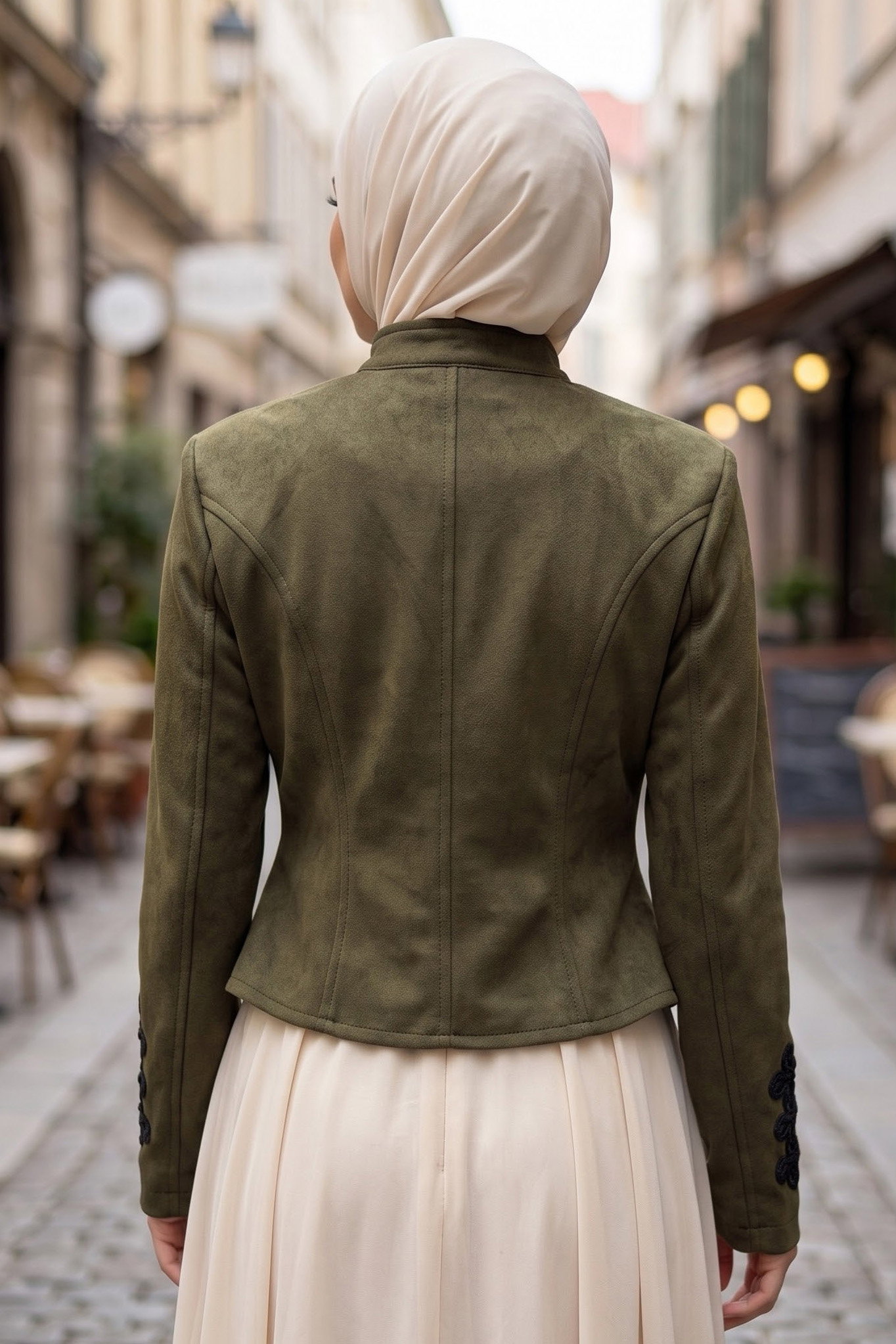 Kolda Ve Göğüste İşleme Detaylı Kısa Süet Ceket Haki - 29238-HAKI - 3