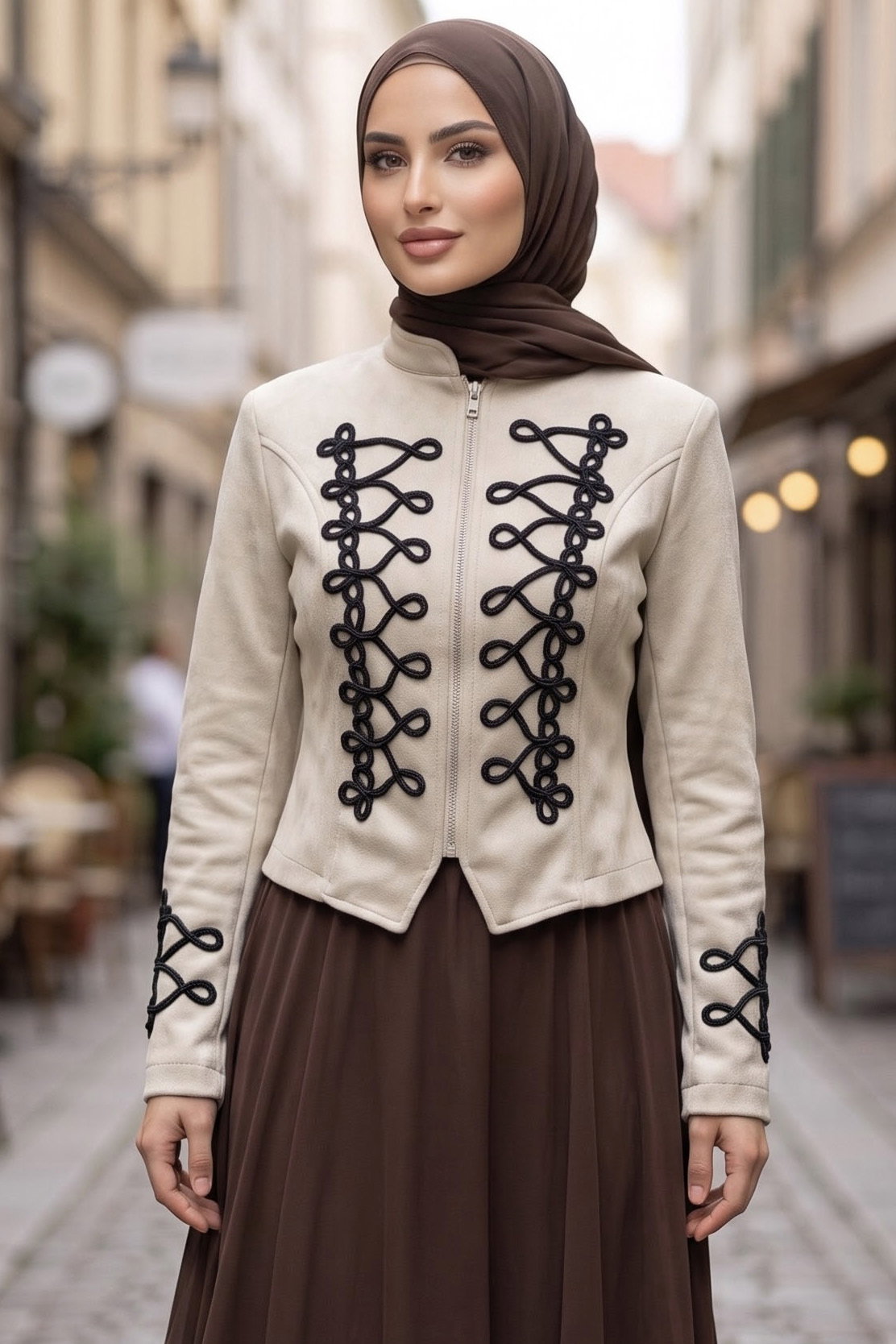 Kolda Ve Göğüste İşleme Detaylı Kısa Süet Ceket Krem - 29238-KREM - 1