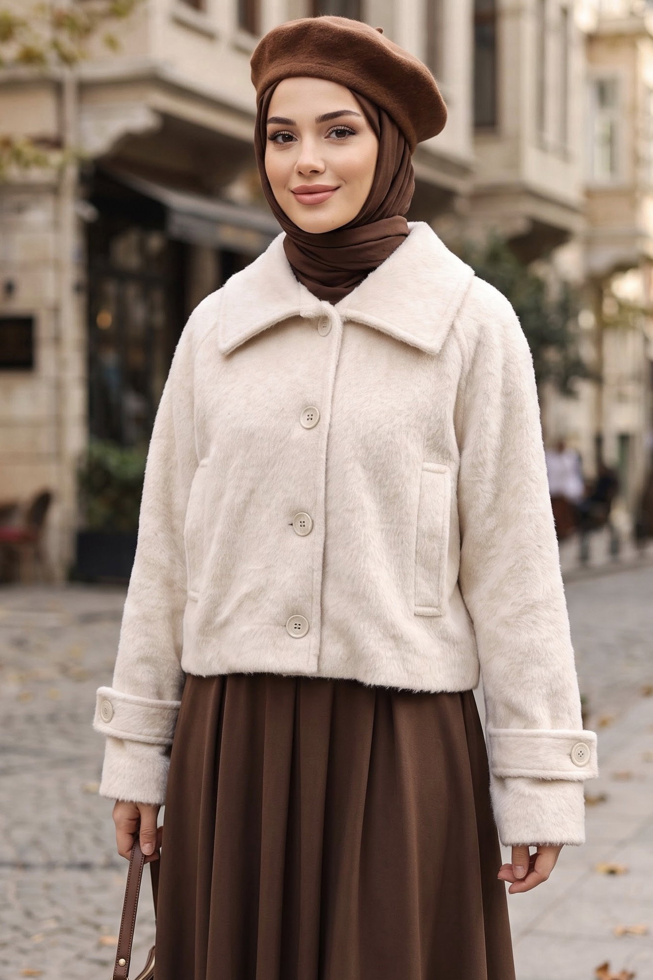 Kolları Apoletli Kısa Fox Kaban Beyaz - 29192-BEYAZ - 1