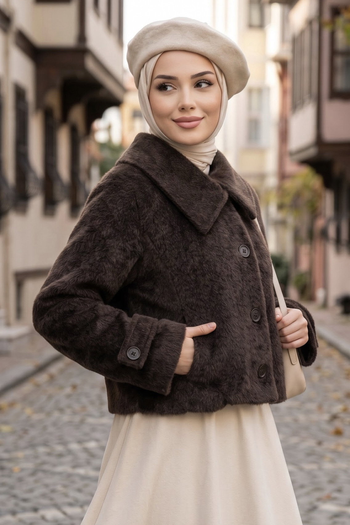 Kolları Apoletli Kısa Fox Kaban Kahve - 29192-KAHVE - 2