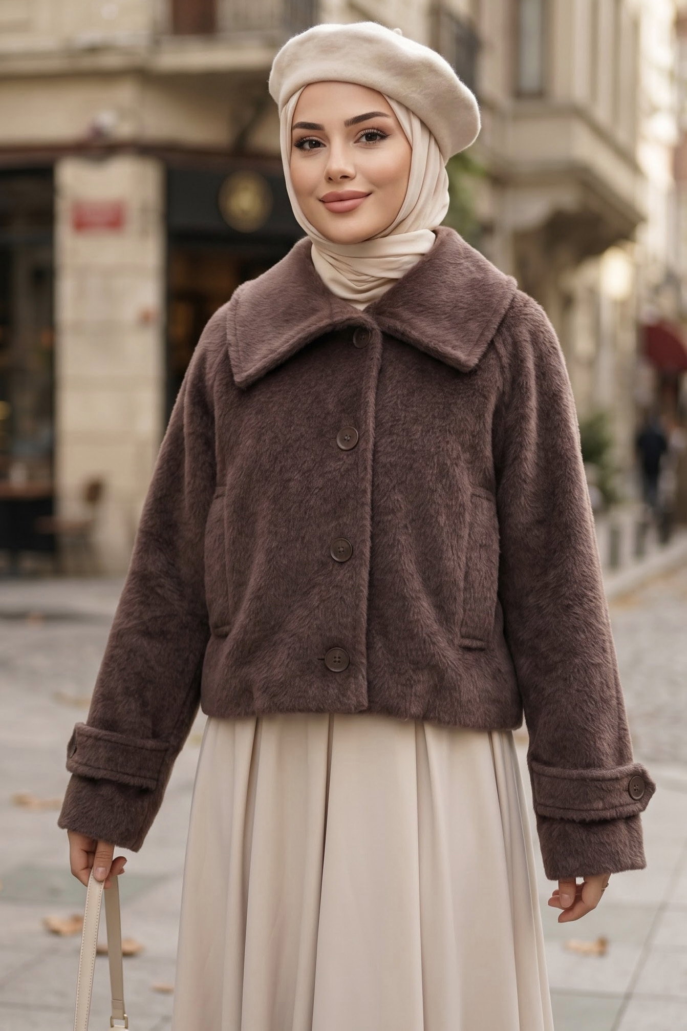 Kolları Apoletli Kısa Fox Kaban Vizon - 29192-VIZON - 1