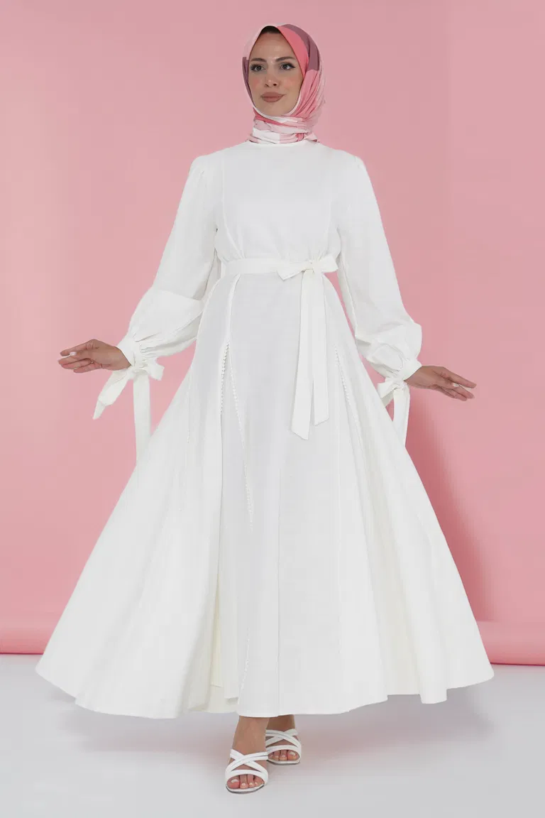 Kolları Bağcık Detaylı Elbise - 27372 - TOFİSA