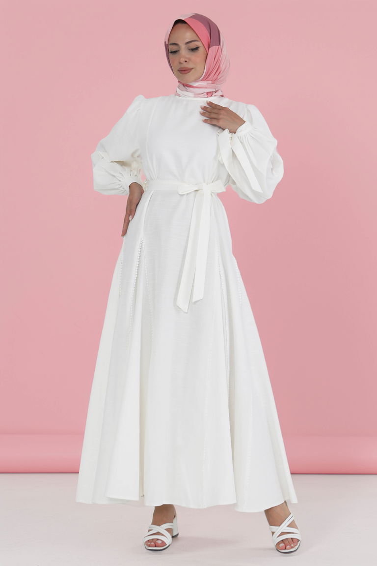 Kolları Bağcık Detaylı Elbise - 27372 - TOFİSA