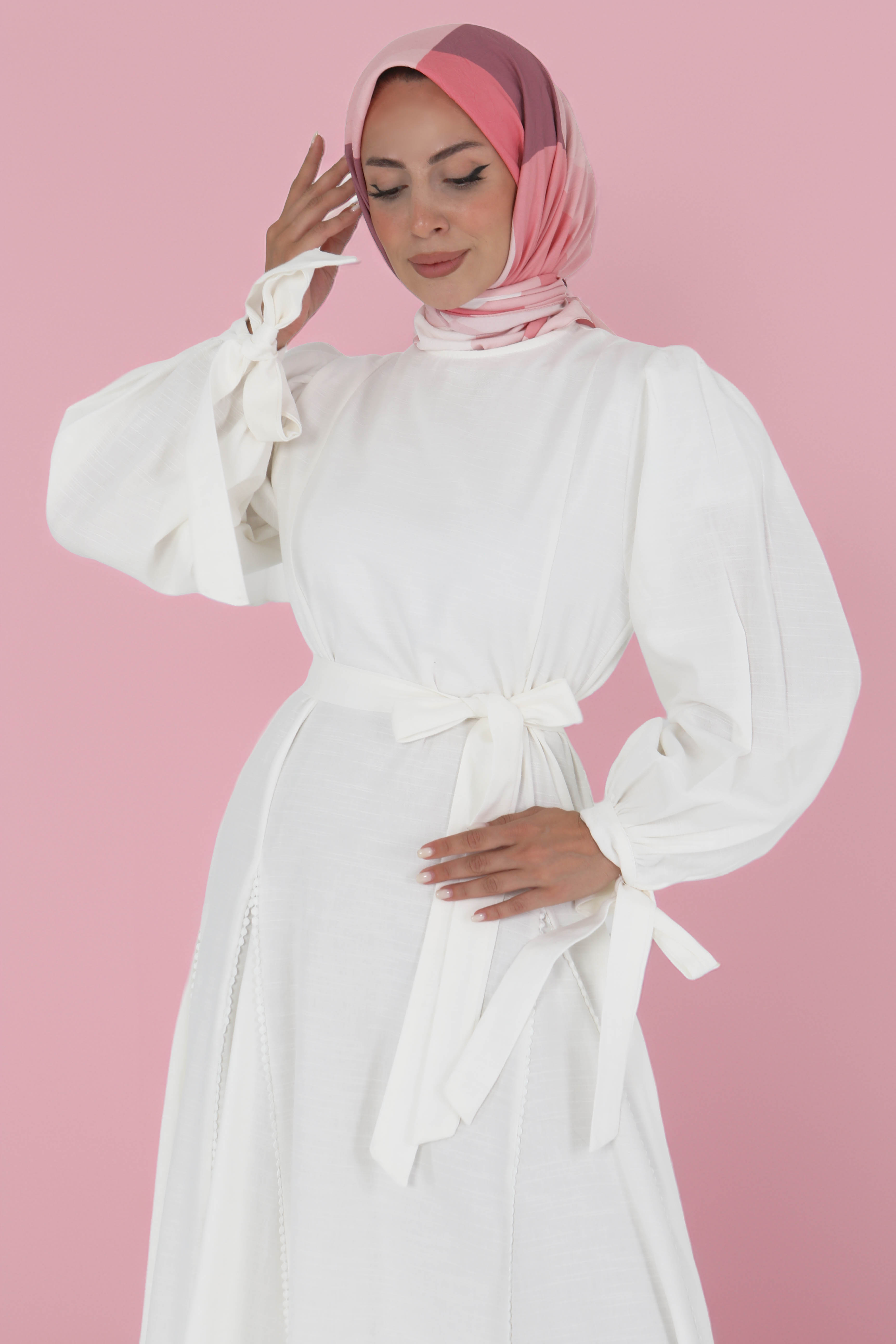 Kolları Bağcık Detaylı Elbise - 27372 - 5