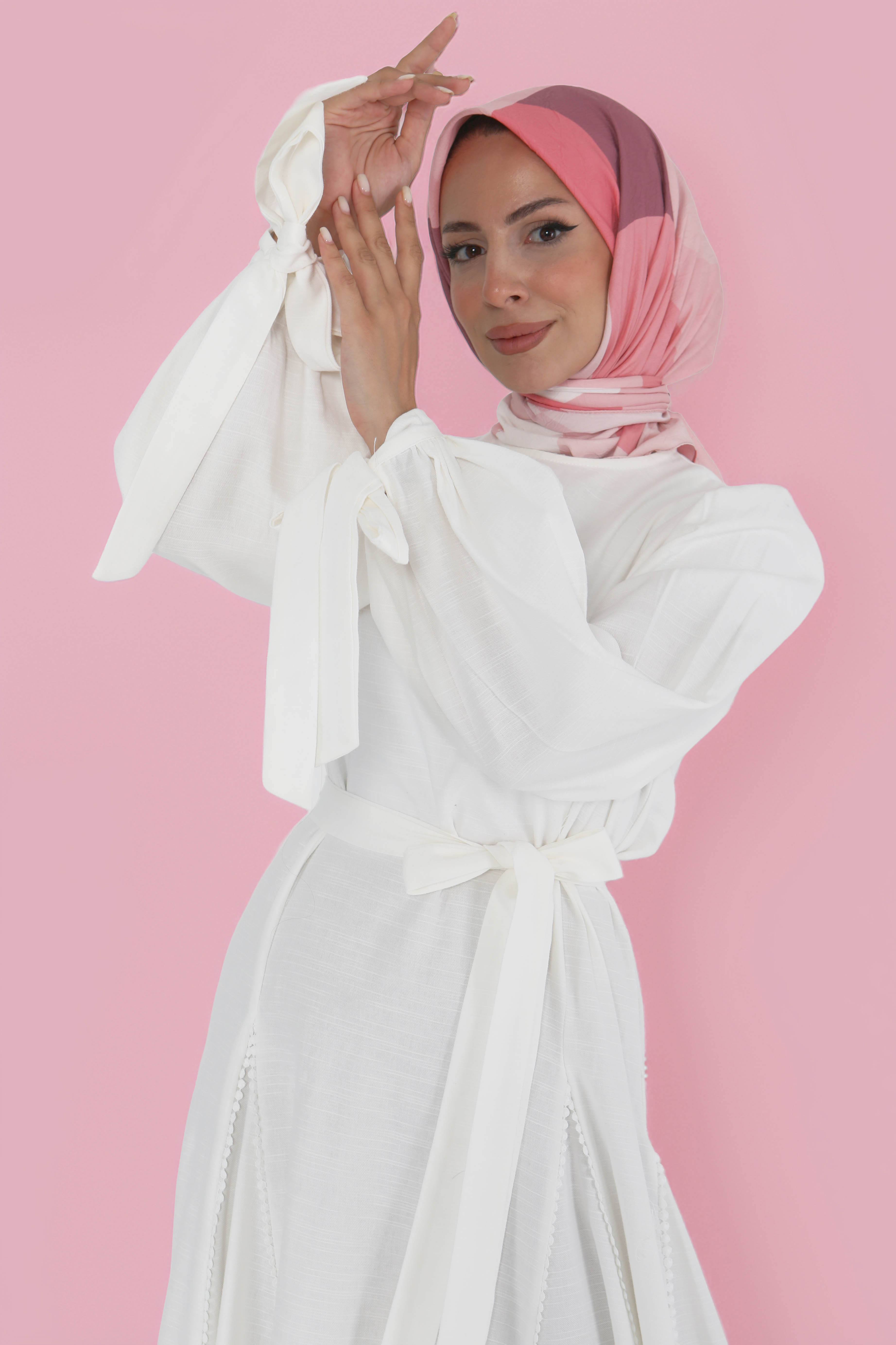 Kolları Bağcık Detaylı Elbise - 27372 - 3