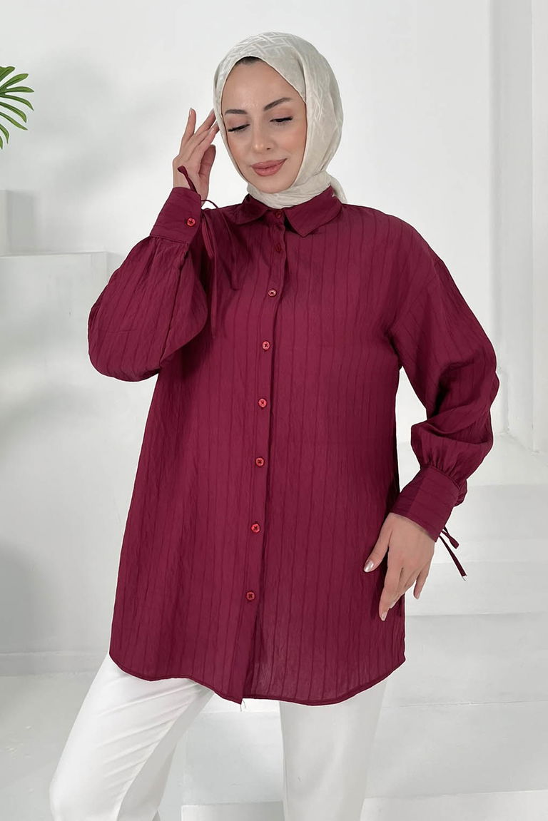 Kolları Bağcık Detaylı Tunik Bordo - 27001 - TOFİSA